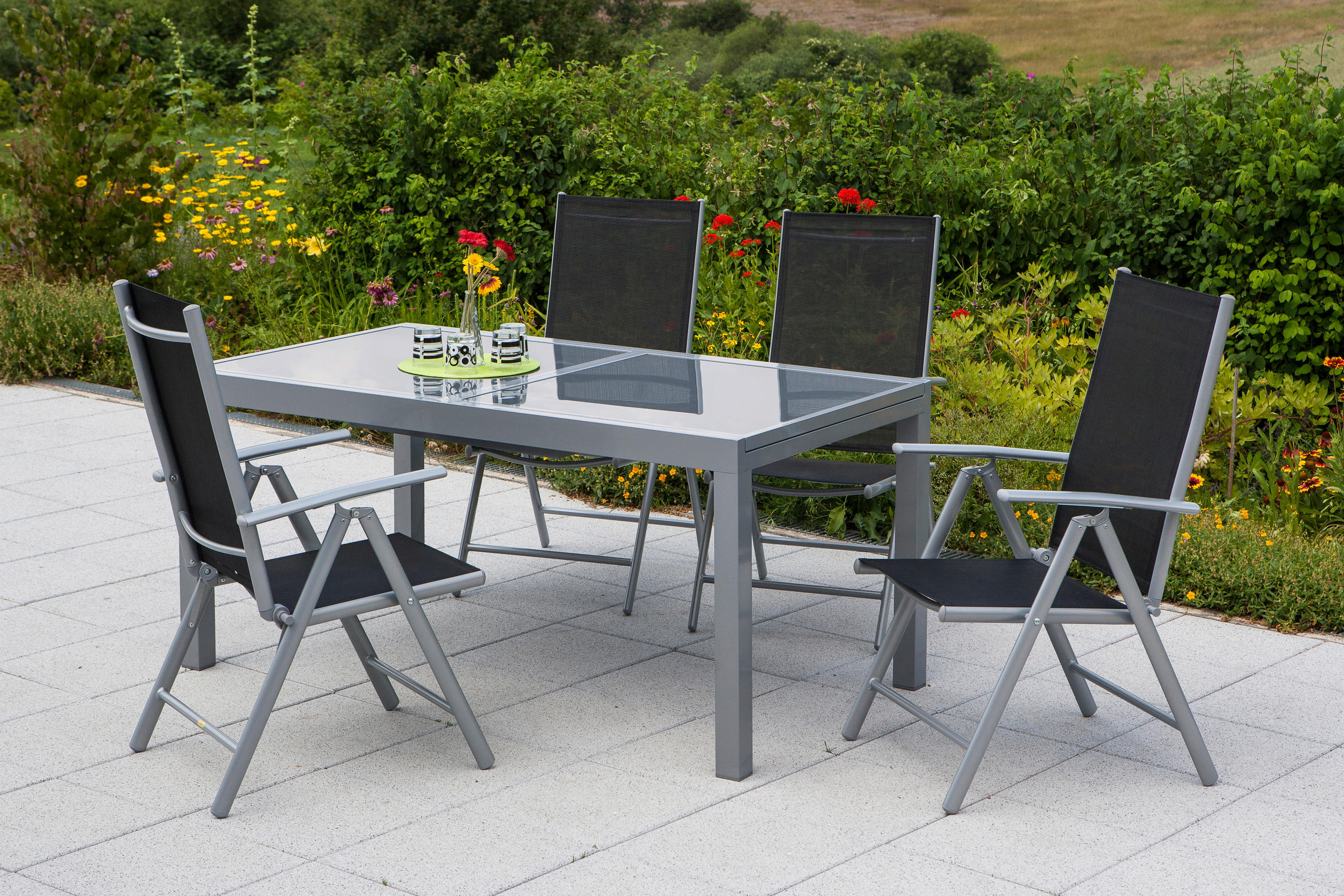 GARTENSET 5-teilig Aluminium 5-teilig  - Silberfarben/Schwarz, MODERN, Textil/Metall - Gardenson
