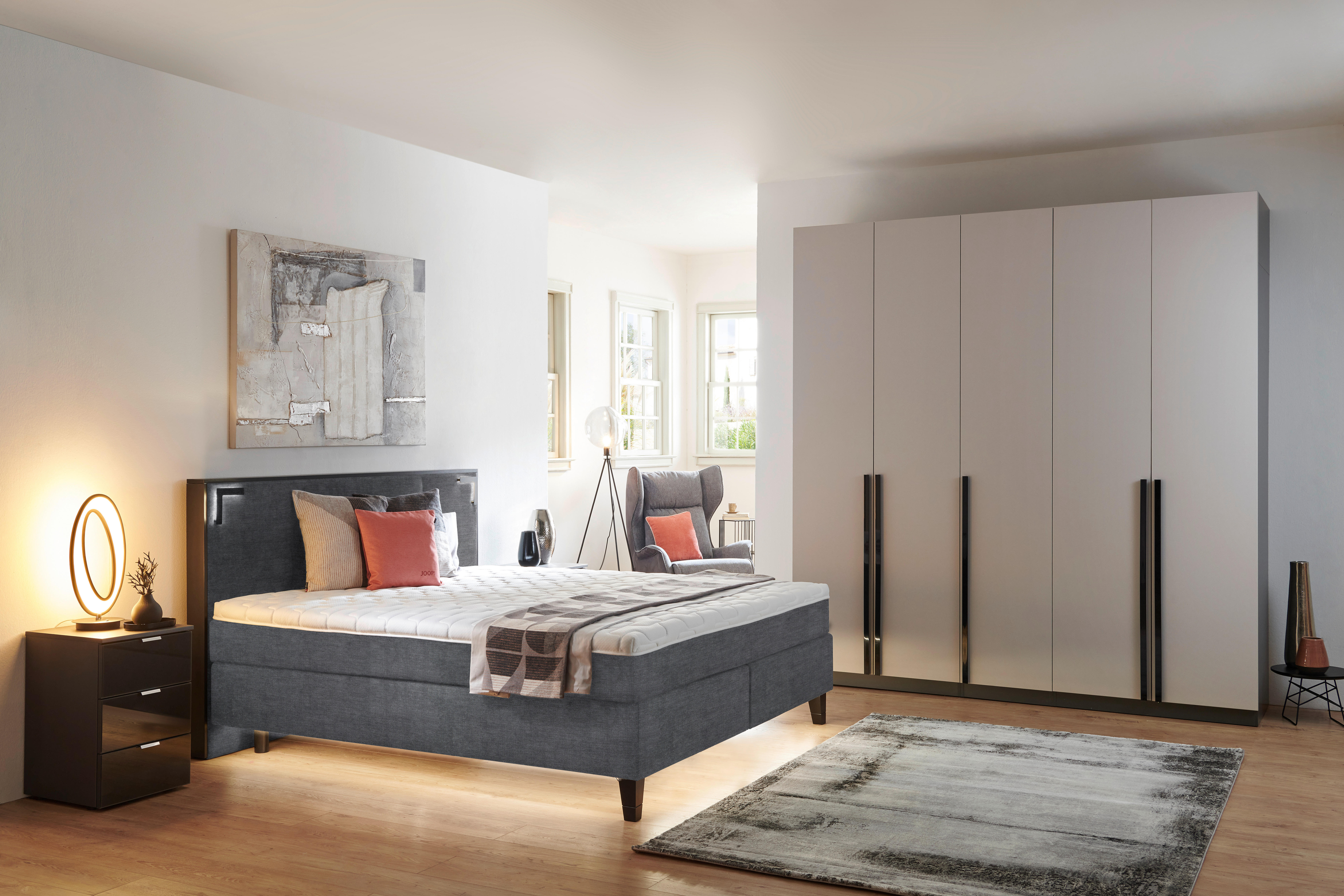 BOXSPRINGBETT 200/200 cm  in Anthrazit  - Anthrazit/Schwarz, Design, Holz/Textil (200/200cm) - Hom`in
