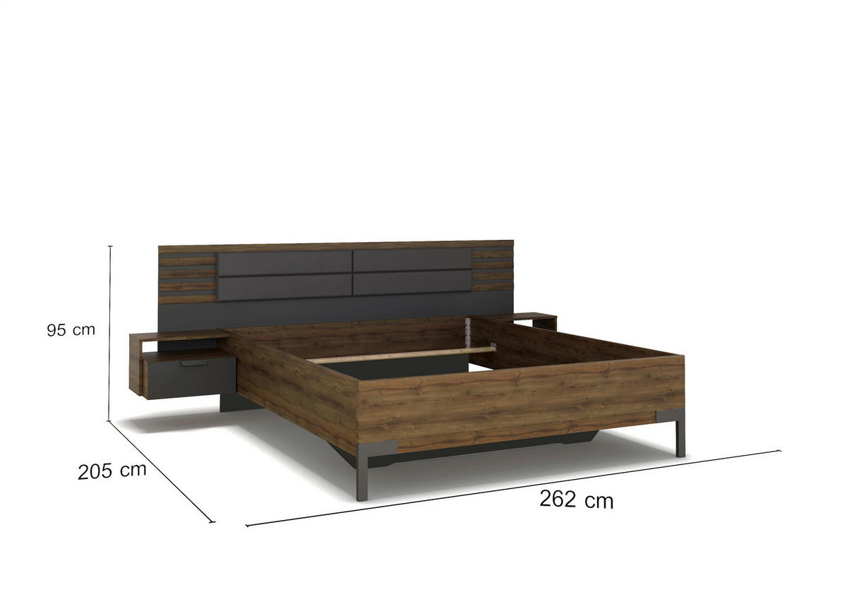 BETTANLAGE 160/200 cm  in Dunkelgrau, Eiche dunkel   - Eiche dunkel/Dunkelgrau, Modern, Holzwerkstoff/Textil (160/200cm) - Rauch Möbel