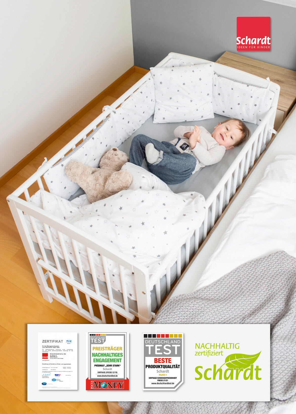 BEISTELLBETT 124/65/77 cm  - Weiß, Basics, Holz (124/65/77cm) - Schardt