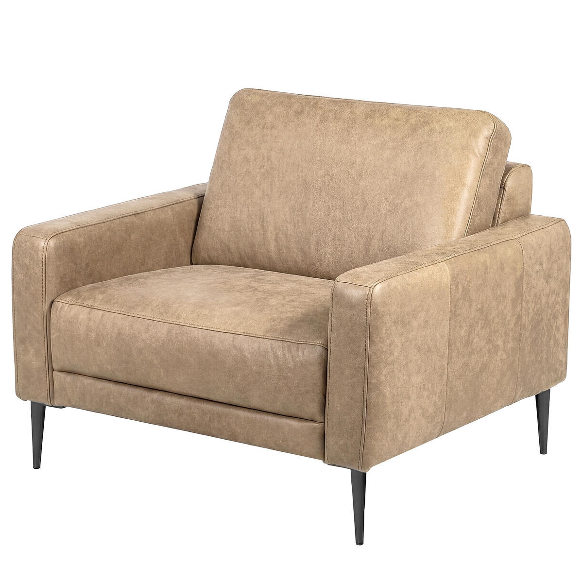 SESSEL 88/85/92 cm  in Lederlook Echtleder Beige  - Beige/Schwarzchrom, Design, Leder/Textil (88/85/92cm) - Livetastic