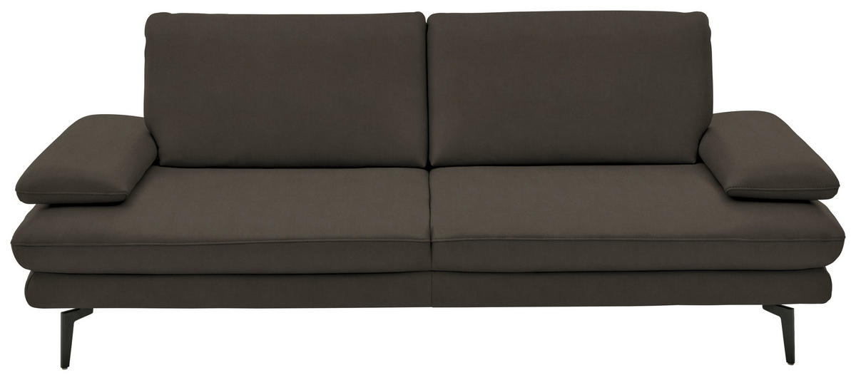 3-SITZER-SOFA in Echtleder Graubraun  - Graubraun/Schwarz, Design, Leder/Metall (222/86/104cm) - Dieter Knoll