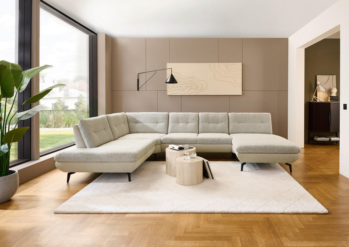 WOHNLANDSCHAFT Silberfarben, Beige Chenille  - Beige/Silberfarben, Design, Textil/Metall (243/352/190cm) - Dieter Knoll