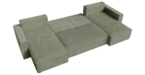 WOHNLANDSCHAFT Salbeigrün Cord  - Salbeigrün/Schwarz, KONVENTIONELL, Kunststoff/Textil (140/305/140cm) - Carryhome