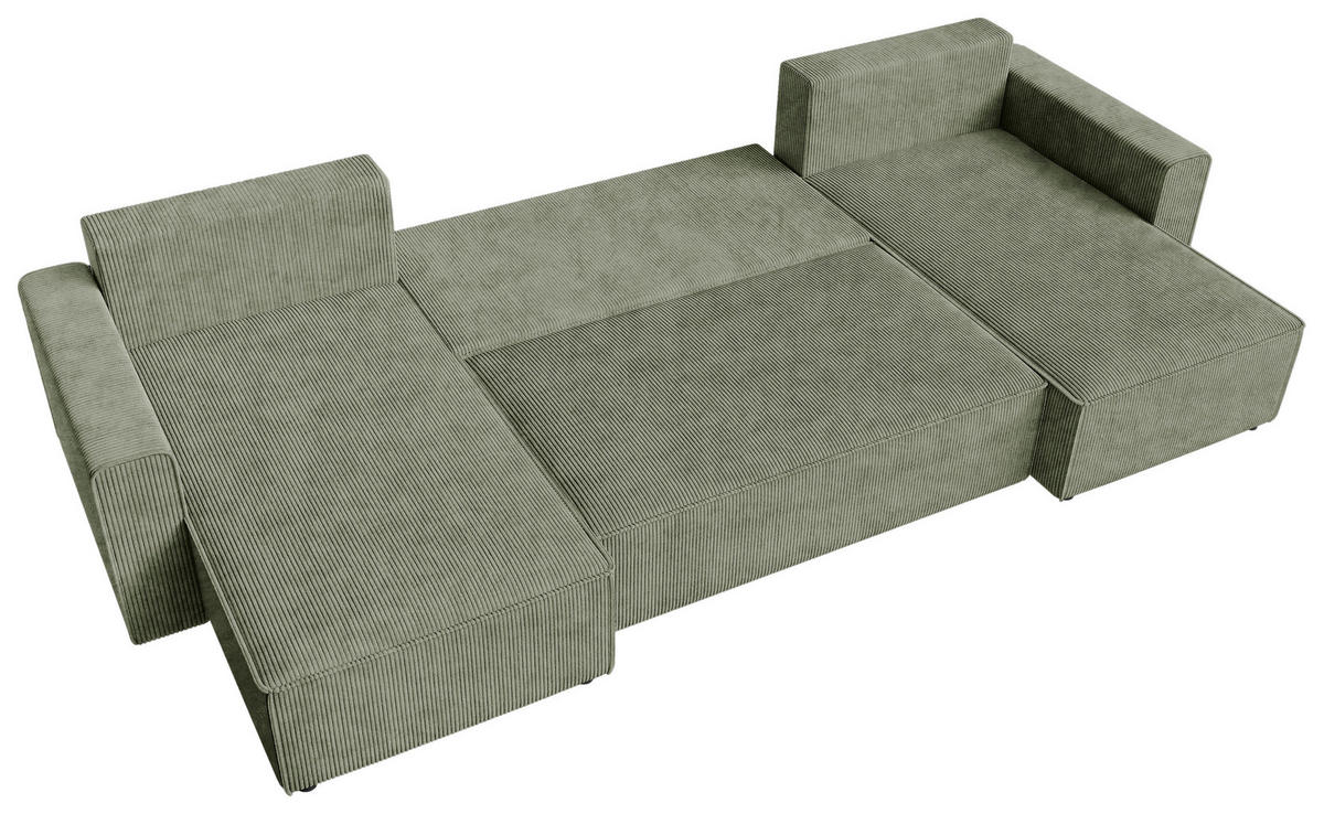 WOHNLANDSCHAFT Salbeigrün Cord  - Salbeigrün/Schwarz, KONVENTIONELL, Kunststoff/Textil (140/305/140cm) - Carryhome