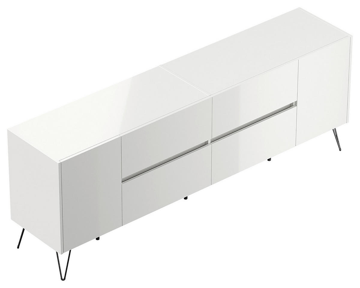 SIDEBOARD Posseik Industrial 199/75,8/42 cm 4 Schublade(n)  - Weiß Hochglanz/Schwarz, Design, Holzwerkstoff/Metall (199/75,8/42cm) - MID.YOU
