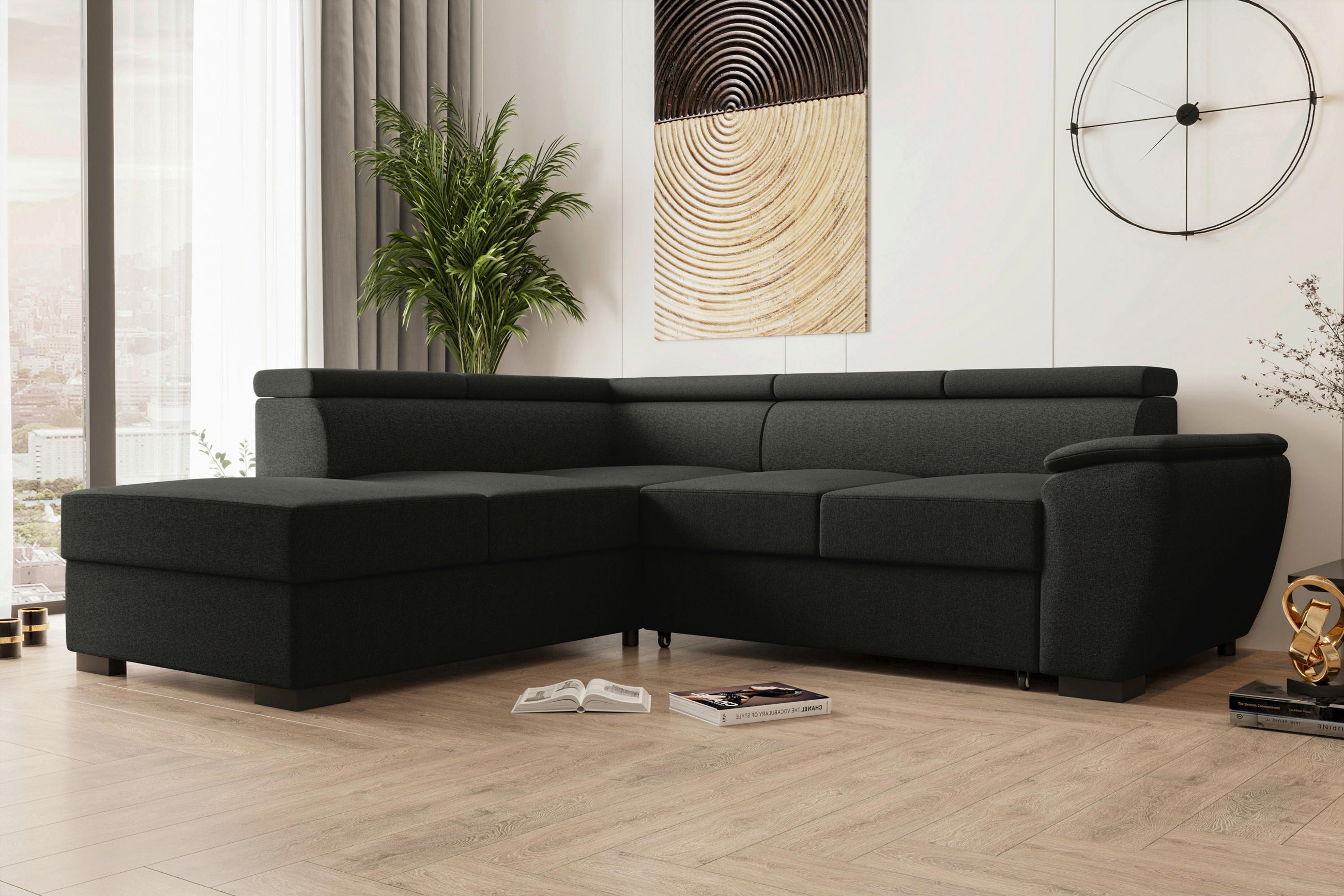 ECKSOFA Anthrazit Flachgewebe  - Anthrazit/Schwarz, KONVENTIONELL, Kunststoff/Textil (220/266cm) - Carryhome