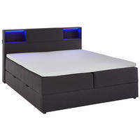 BOXSPRINGBETT 160/200 cm,  in Anthrazit, Matratze, Beleuchtung, Bettkasten, Topper, H3 = fest  - Anthrazit/Schwarz, Design, Holz/Textil (160/200cm) - Xora