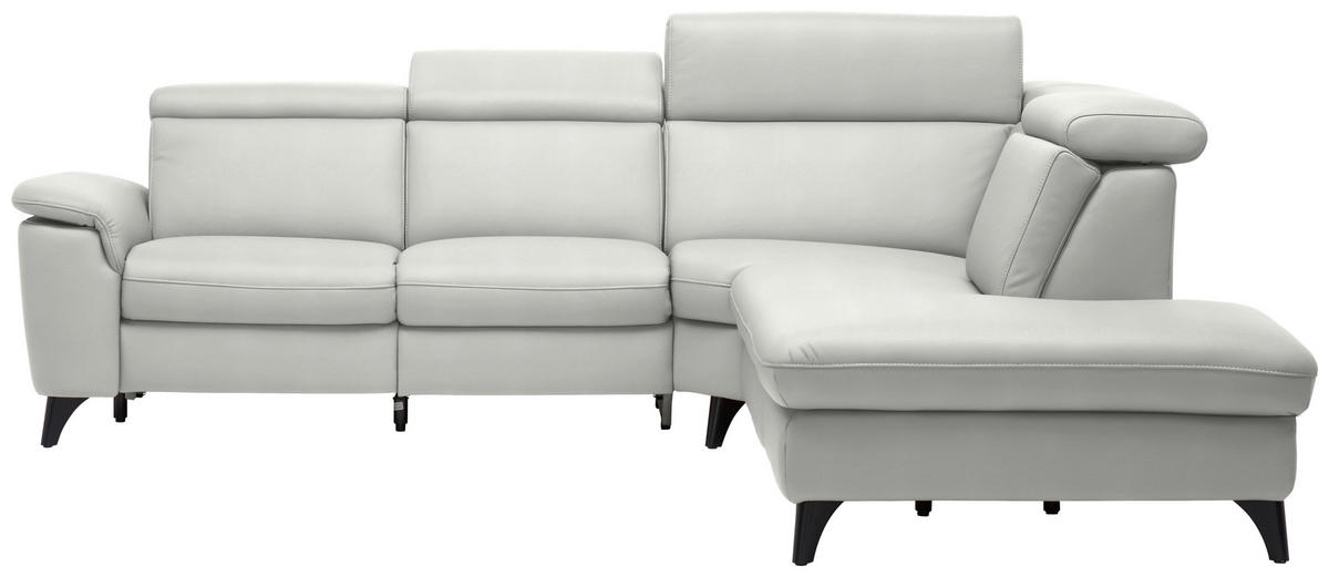 ECKSOFA in Echtleder Hellgrau  - Hellgrau/Schwarz, Design, Leder/Metall (285/239cm) - Cantus
