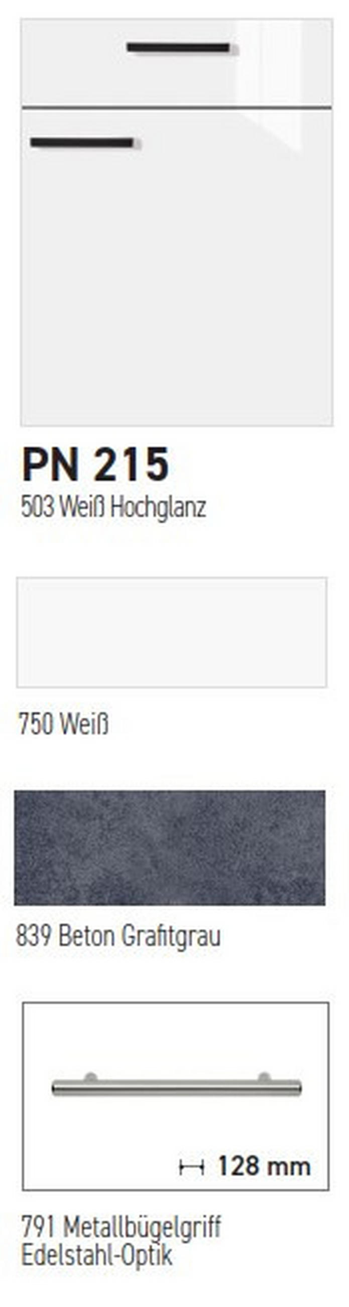 KÜCHENLEERBLOCK PN 215 260 cm  in Graphitfarben, Weiß, Weiß Hochglanz  - Edelstahlfarben/Weiß Hochglanz, Design, Holzwerkstoff/Metall (260cm) - Pino