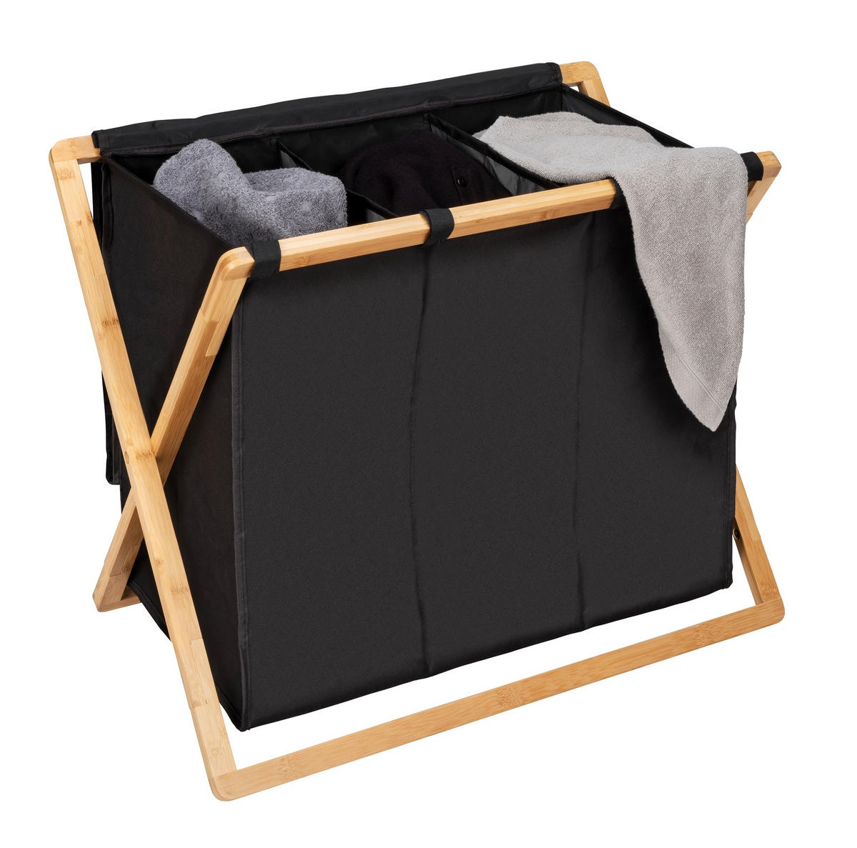 WÄSCHEKORB - Schwarz/Naturfarben, KONVENTIONELL, Holz/Textil (69/56,5/33cm) - Wenko