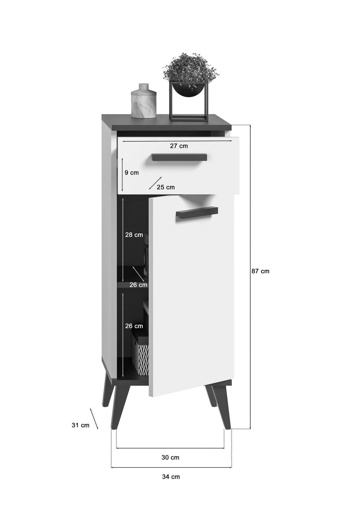 UNTERSCHRANK 34/87/31 cm   - Weiß/Grau, MODERN, Holzwerkstoff/Kunststoff (34/87/31cm) - MID.YOU