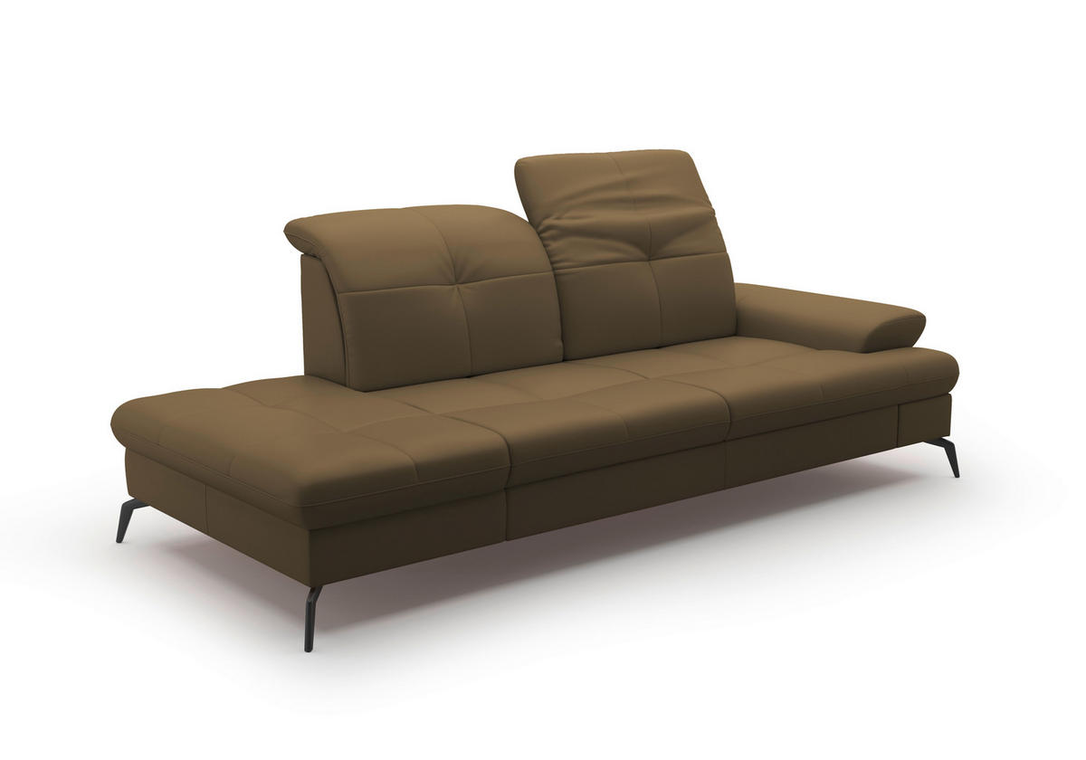RÉCAMIERE Olivgrün Echtleder  - Schwarz/Olivgrün, KONVENTIONELL, Leder/Metall (231/90/122cm) - Sit & More