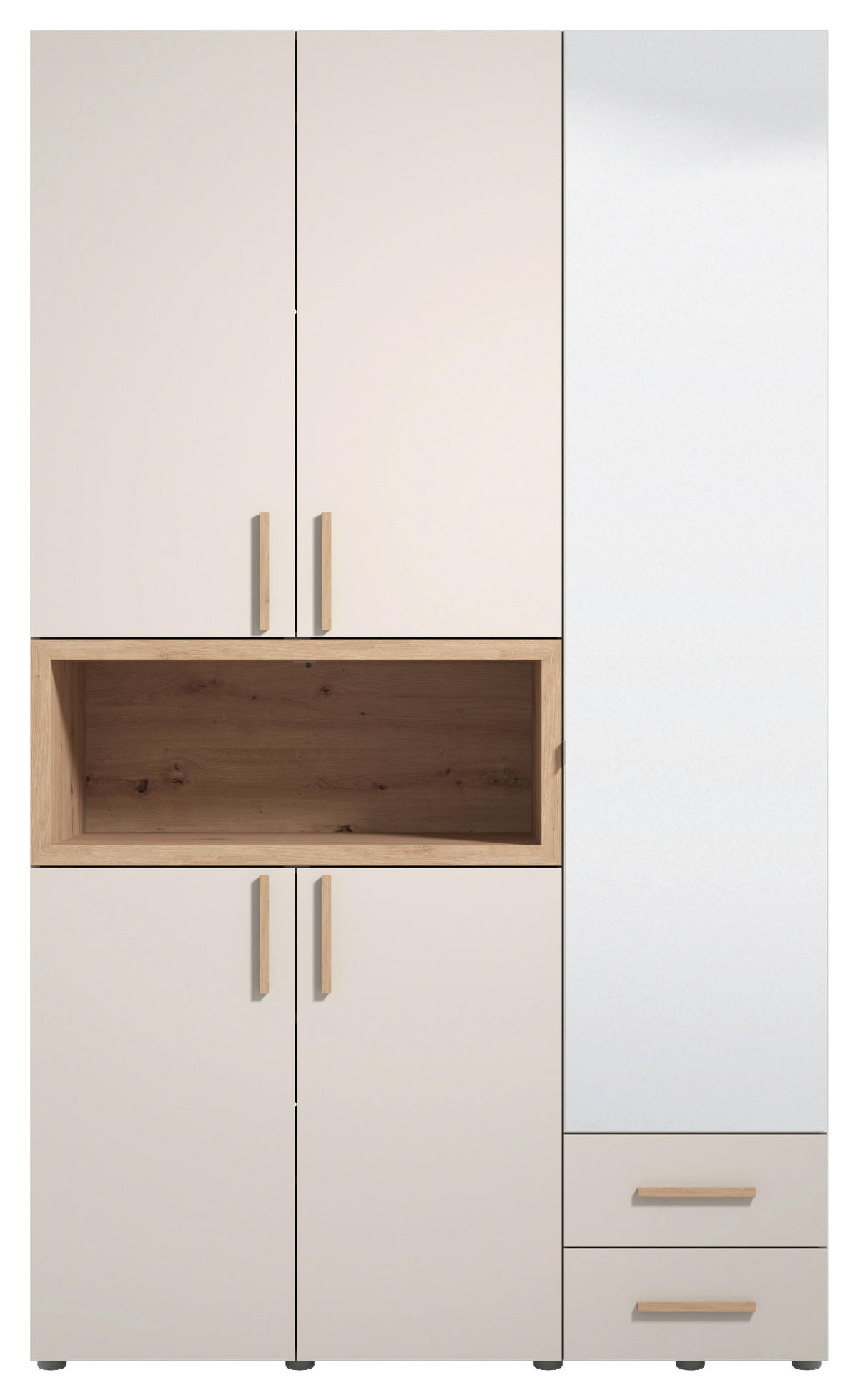 KLEIDERSCHRANK 134,5/226,5/56 cm,  in Kaschmir, Eiche Artisan, 5-türig  - Kaschmir/Beigebraun, MODERN, Glas/Holzwerkstoff (134,5/226,5/56cm) - MID.YOU