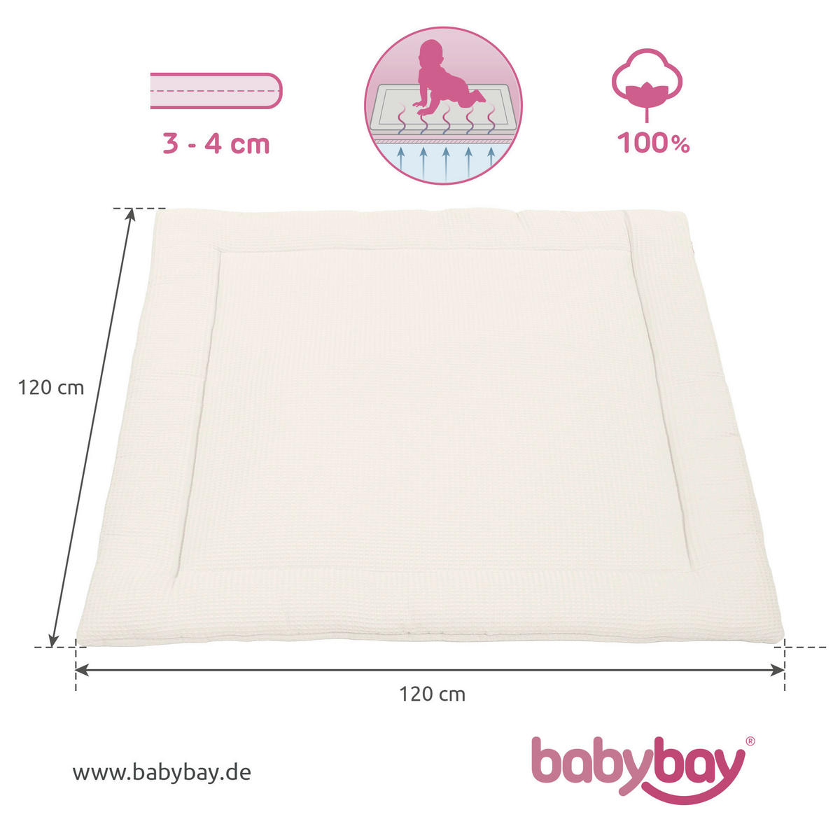 KRABBELDECKE 120/120 cm  - Creme, Basics, Textil (120/120cm) - Babybay