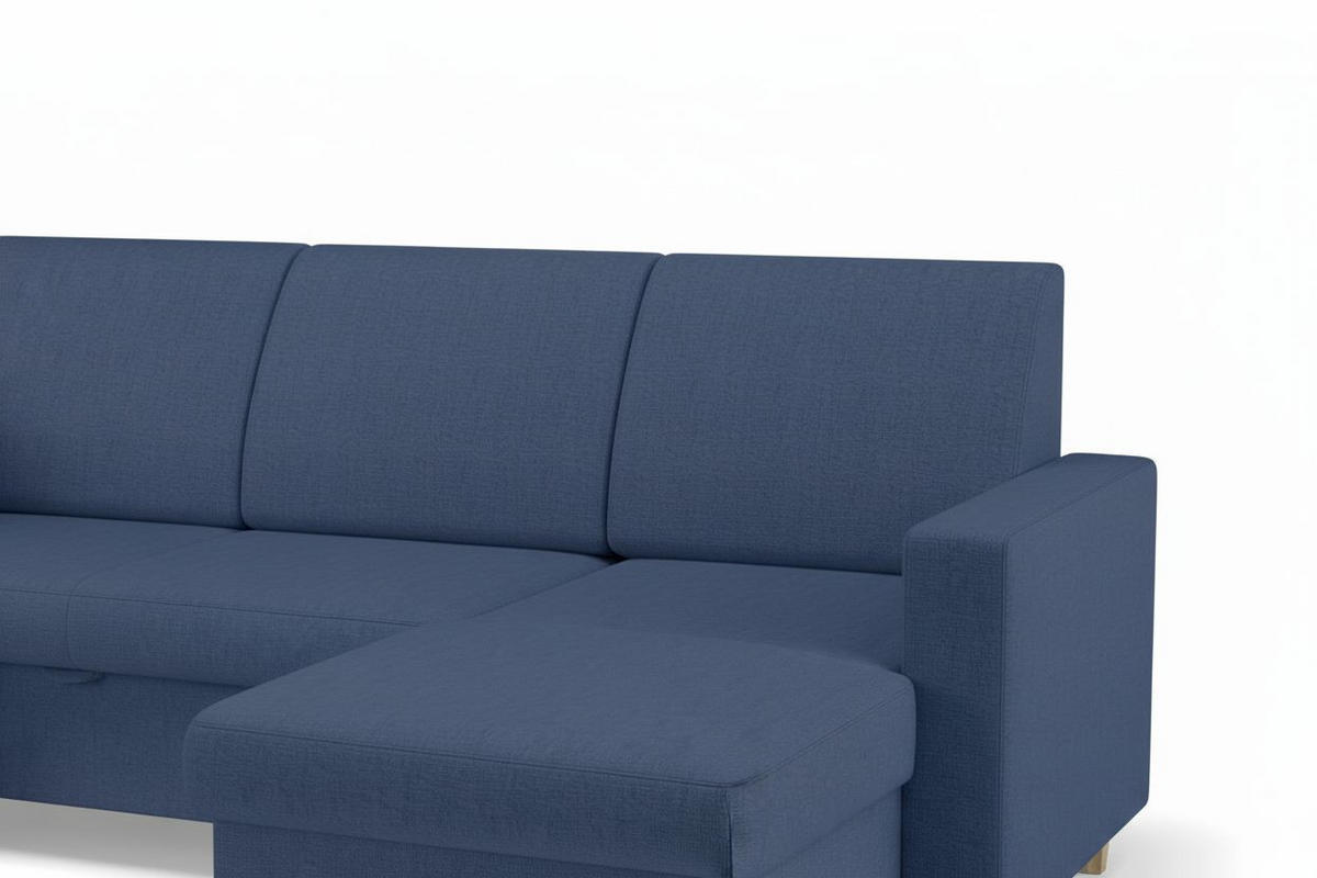 WOHNLANDSCHAFT NIKAS Blau Bouclé  - Blau/Buchefarben, Design, Holz/Textil (310/198/145cm) - MID.YOU