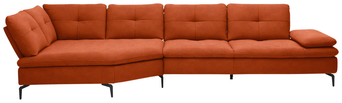 ECKSOFA in Flachgewebe Terracotta  157/344 cm  - Terracotta/Schwarz, Design, Textil/Metall (157/344cm) - Chilliano