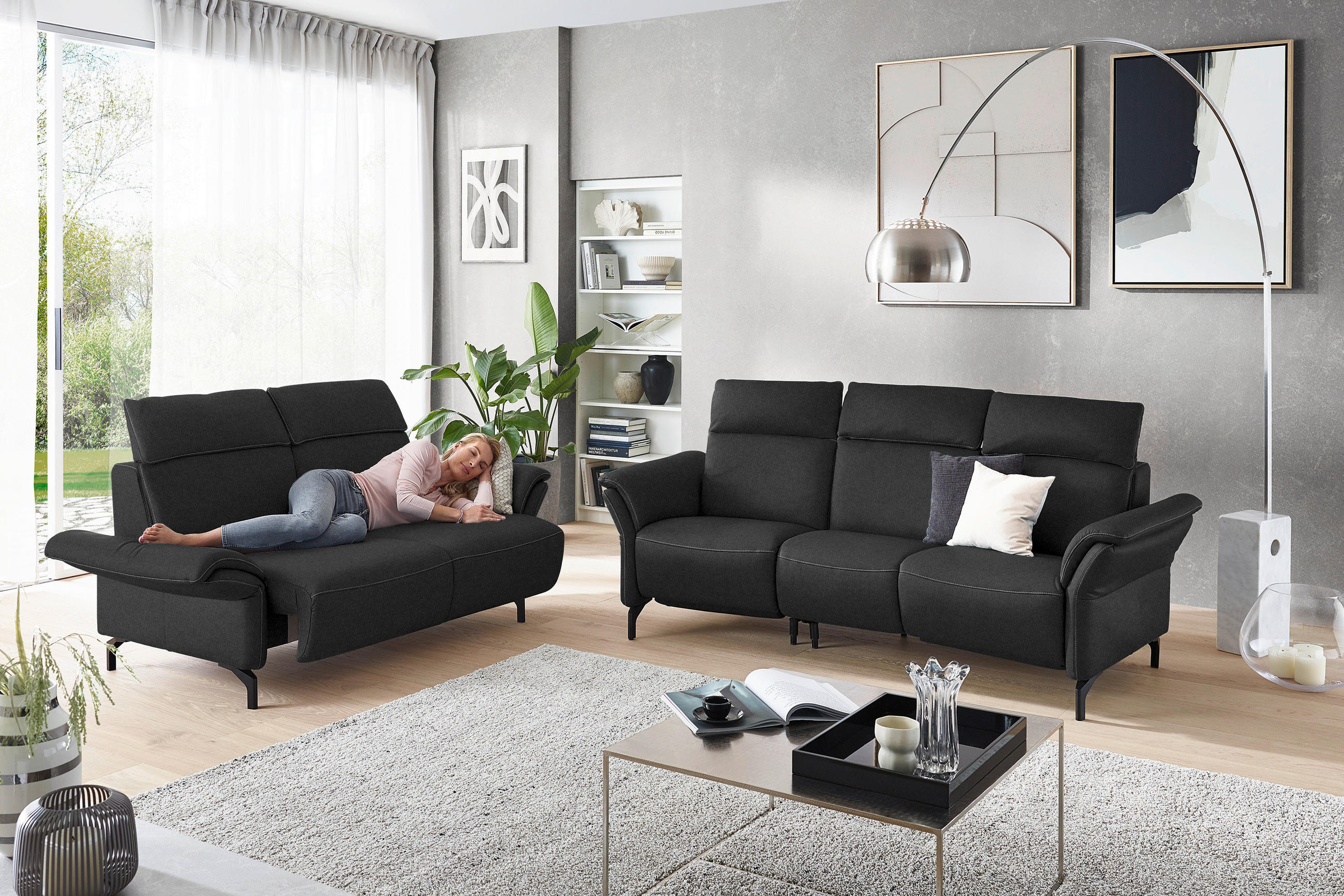 2-SITZER-SOFA in Mikrofaser Dunkelgrau  - Dunkelgrau/Schwarz, Konventionell, Textil/Metall (178/103/95cm) - Dieter Knoll