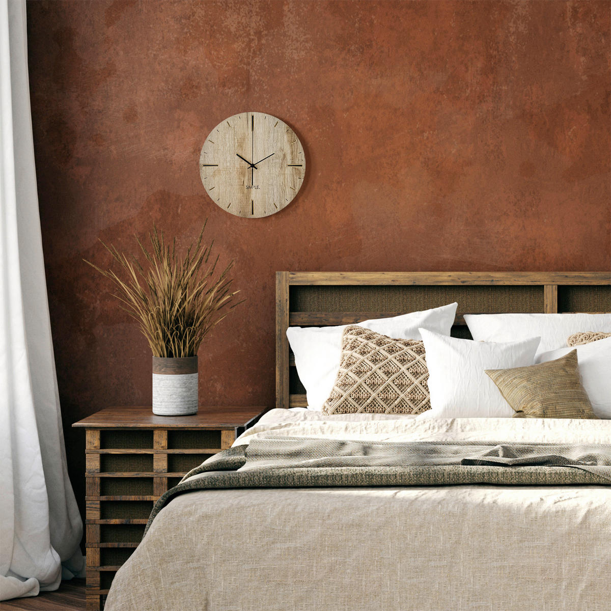 WANDUHR Schwarz, Eichefarben 36/37/5 cm  - Eichefarben/Schwarz, Basics, Holz/Kunststoff (36/37/5cm)