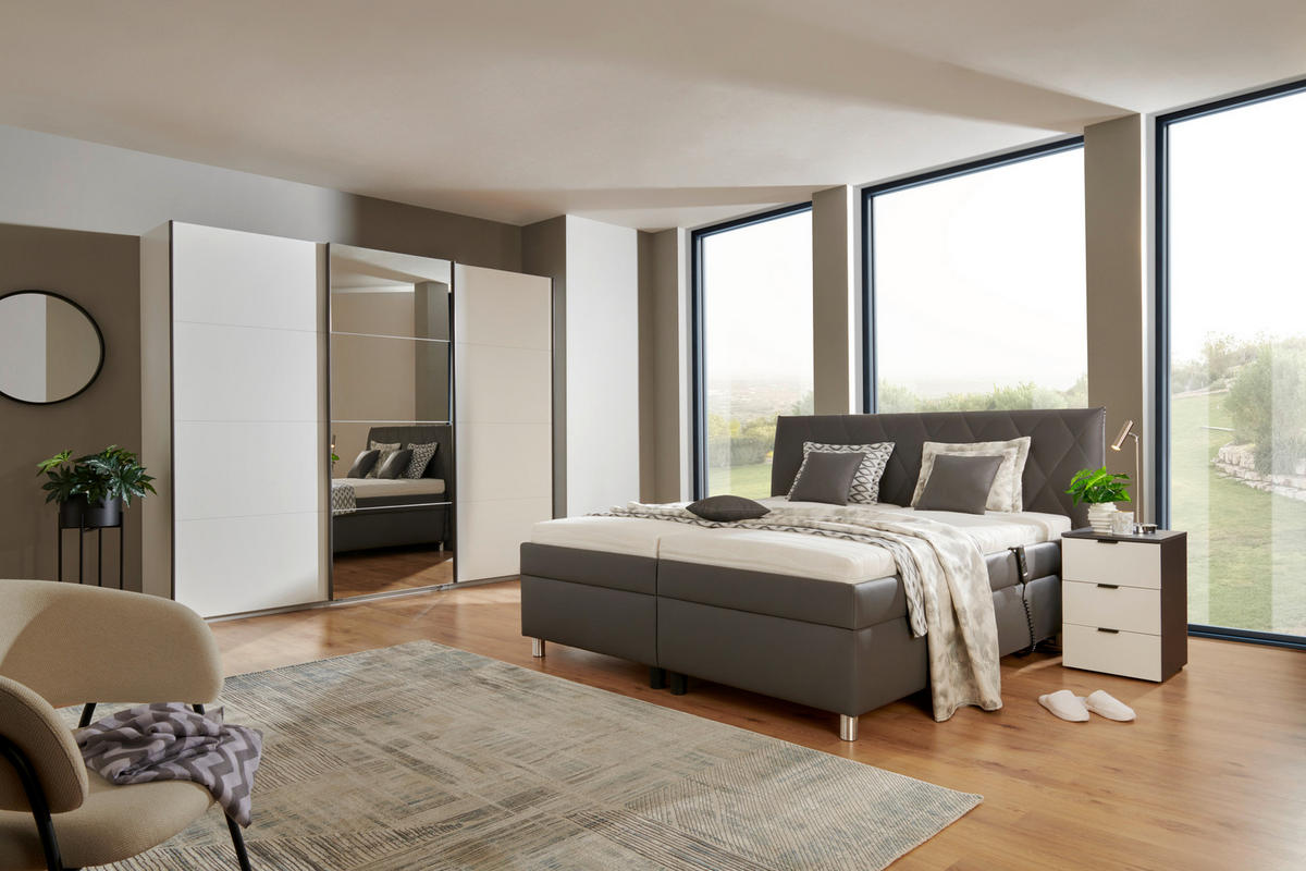 POLSTERBETT Matratze, gepolstertes Kopfteil, Lattenrost, motorische Verstellbarkeit, Bettkasten 180/200 cm  in Anthrazit  - Anthrazit/Silberfarben, KONVENTIONELL, Holz/Textil (180/200cm) - Esposa