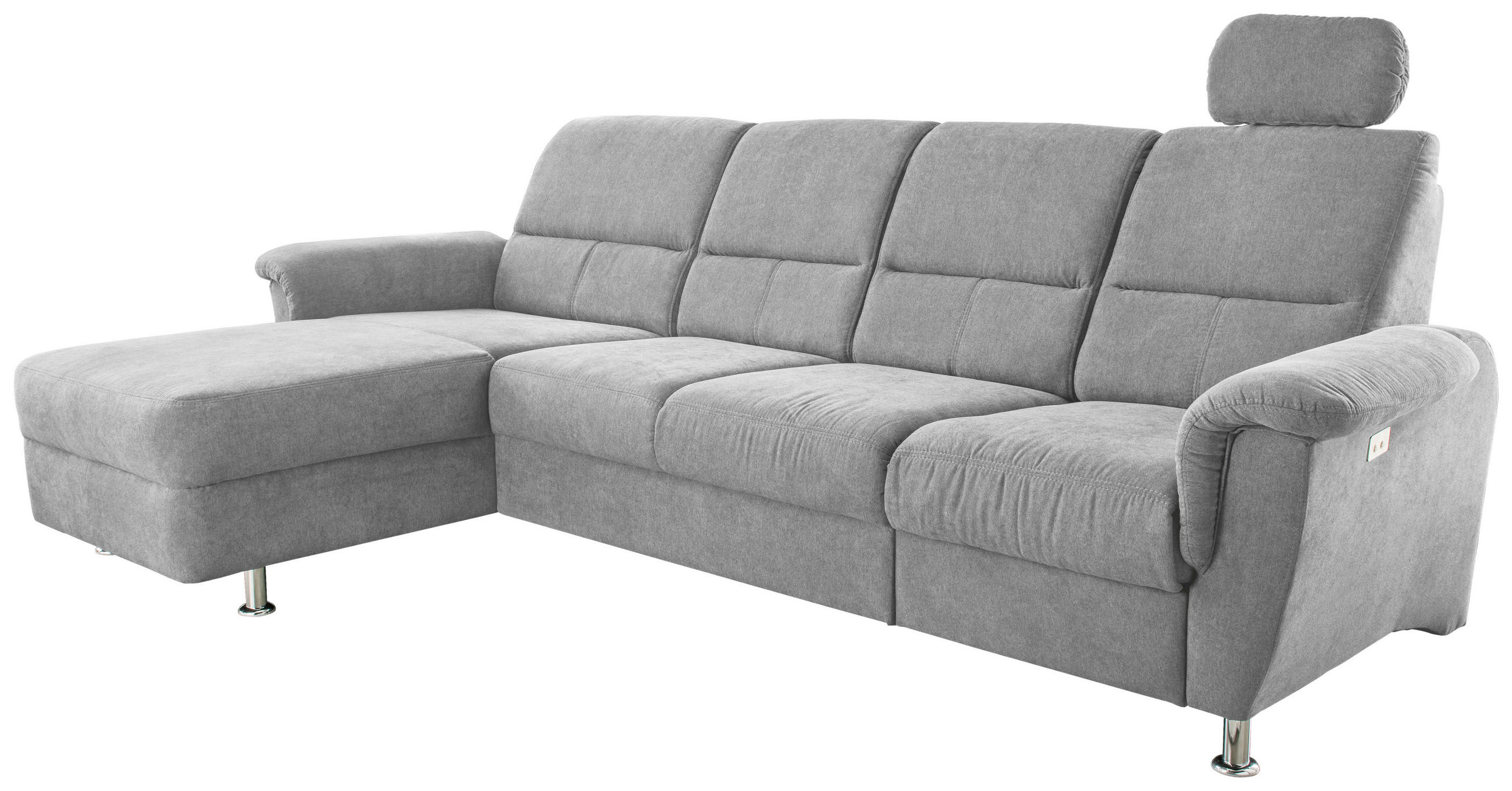 ECKSOFA Grau Mikrofaser  - Chromfarben/Grau, KONVENTIONELL, Textil/Metall (165/292cm) - Livetastic