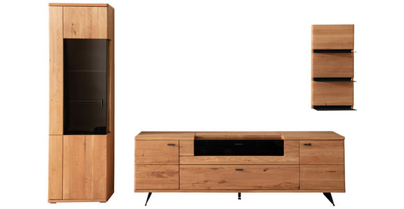 WOHNWAND 3-teilig  in Wildeiche  305/209/50 cm  - Wildeiche/Anthrazit, Natur, Glas/Holz (305/209/50cm) - Linea Natura