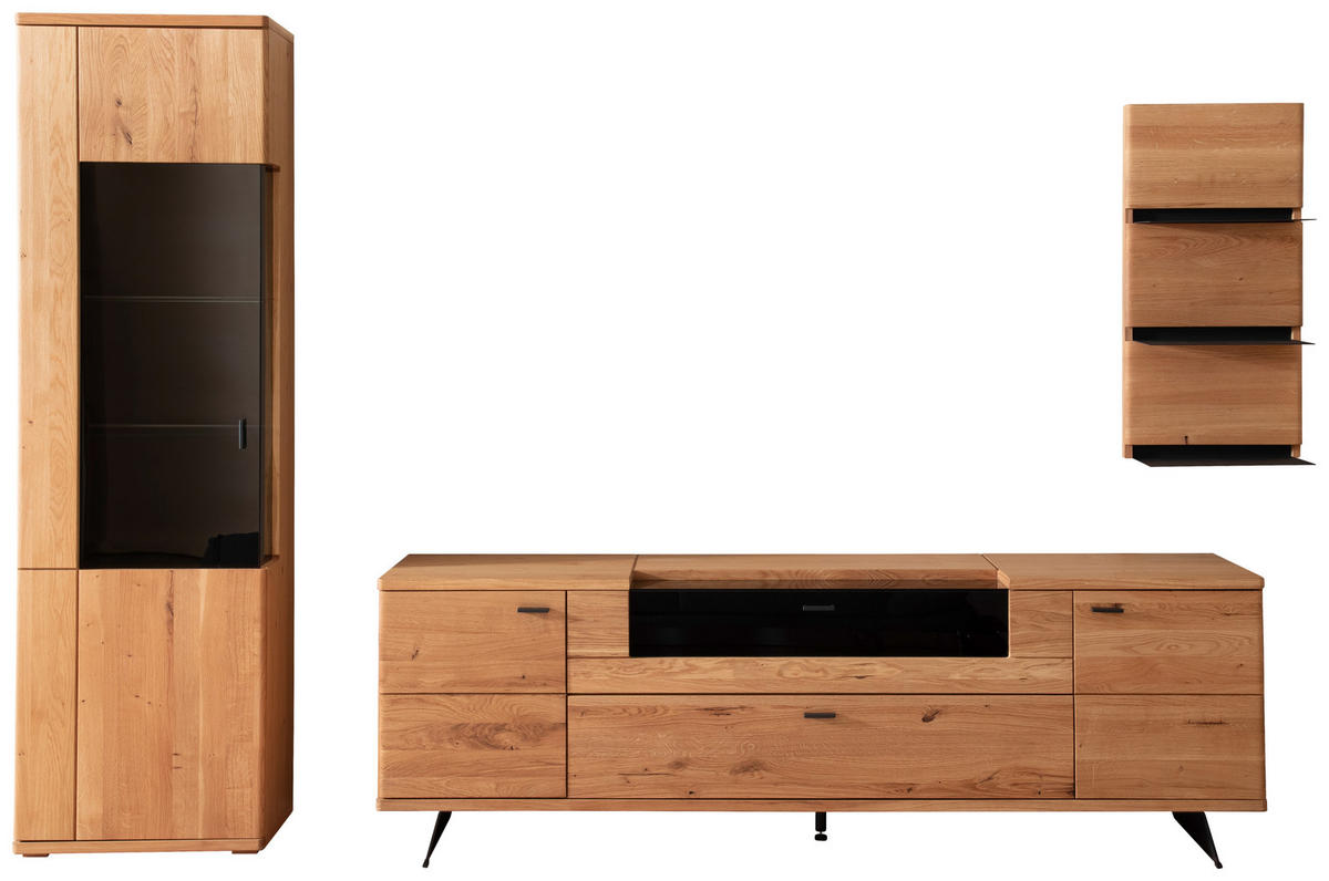 WOHNWAND 3-teilig  in Wildeiche 305/209/50 cm  - Wildeiche/Anthrazit, Natur, Glas/Holz (305/209/50cm) - Linea Natura