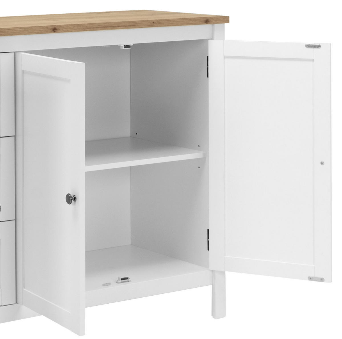 COMODĂ CU UȘI 180/90/40 cm  - alb/culoare lemn stejar, Konventionell, metal/material pe bază de lemn (180/90/40cm) - MID.YOU