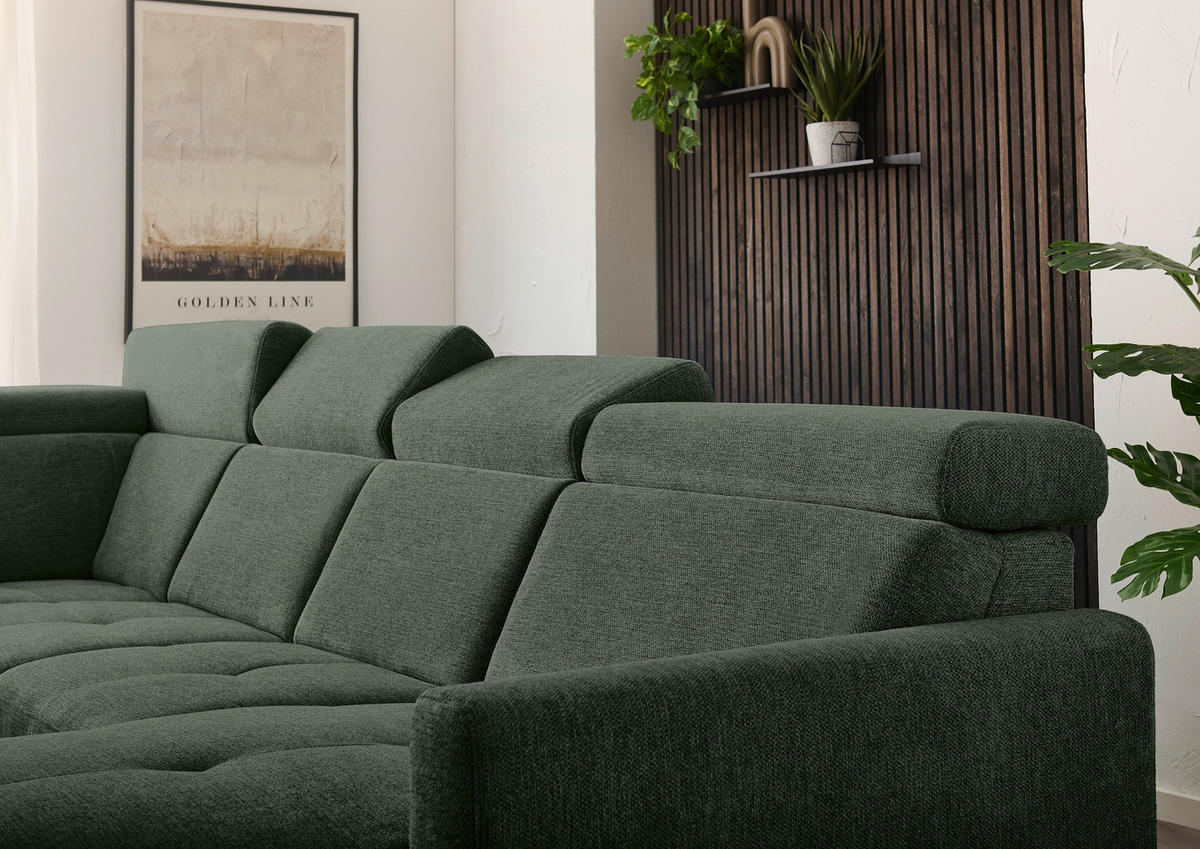 WOHNLANDSCHAFT Beldomo System Dunkelgrün Flachgewebe  - Dunkelgrün/Schwarz, KONVENTIONELL, Textil/Metall (215/333/174cm) - Beldomo System