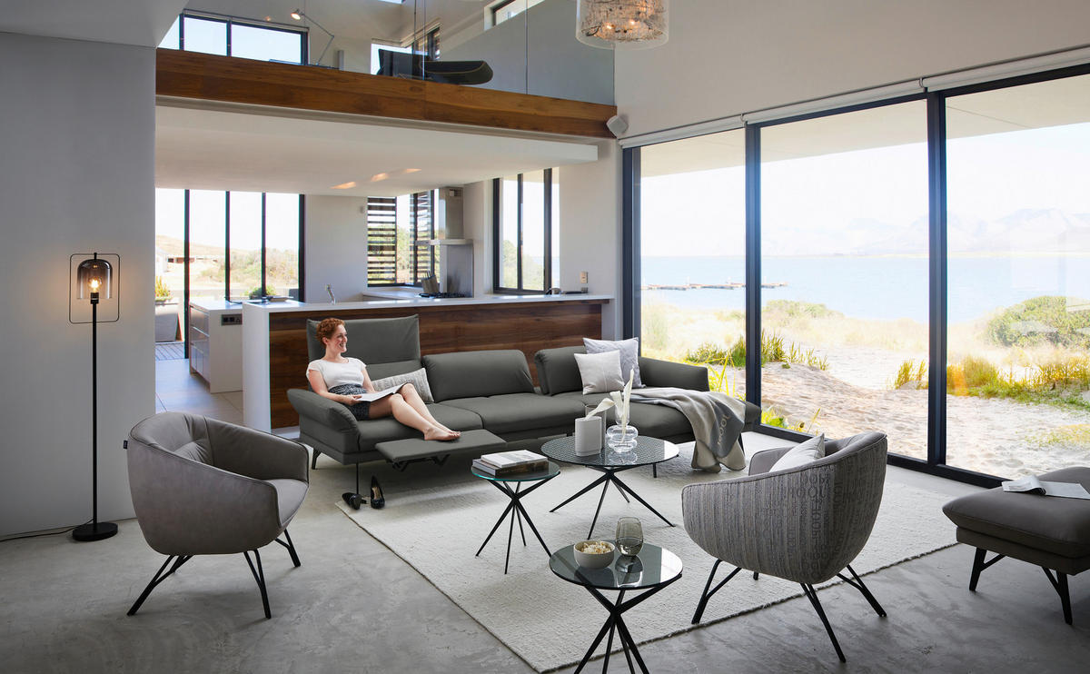 ECKSOFA Posh in Echtleder Dunkelgrau  308/173 cm  - Dunkelgrau/Anthrazit, Design, Leder/Metall (308/173cm) - Joop!