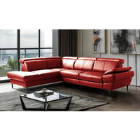 ECKSOFA Rot Echtleder Lederlook Bettkasten, Rücken echt, Armteilverstellung, Relaxfunktion, Kopfteilverstellung  - Rot/Schwarz, Design, Leder/Textil (211/264cm) - Livetastic