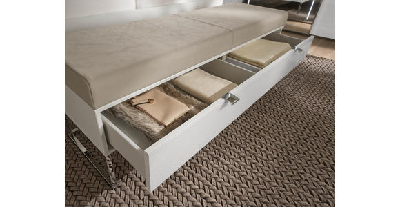 BETTBANK Lederlook Grau, Weiß  - Chromfarben/Weiß, Design, Glas/Textil (141/50/43cm) - Dieter Knoll