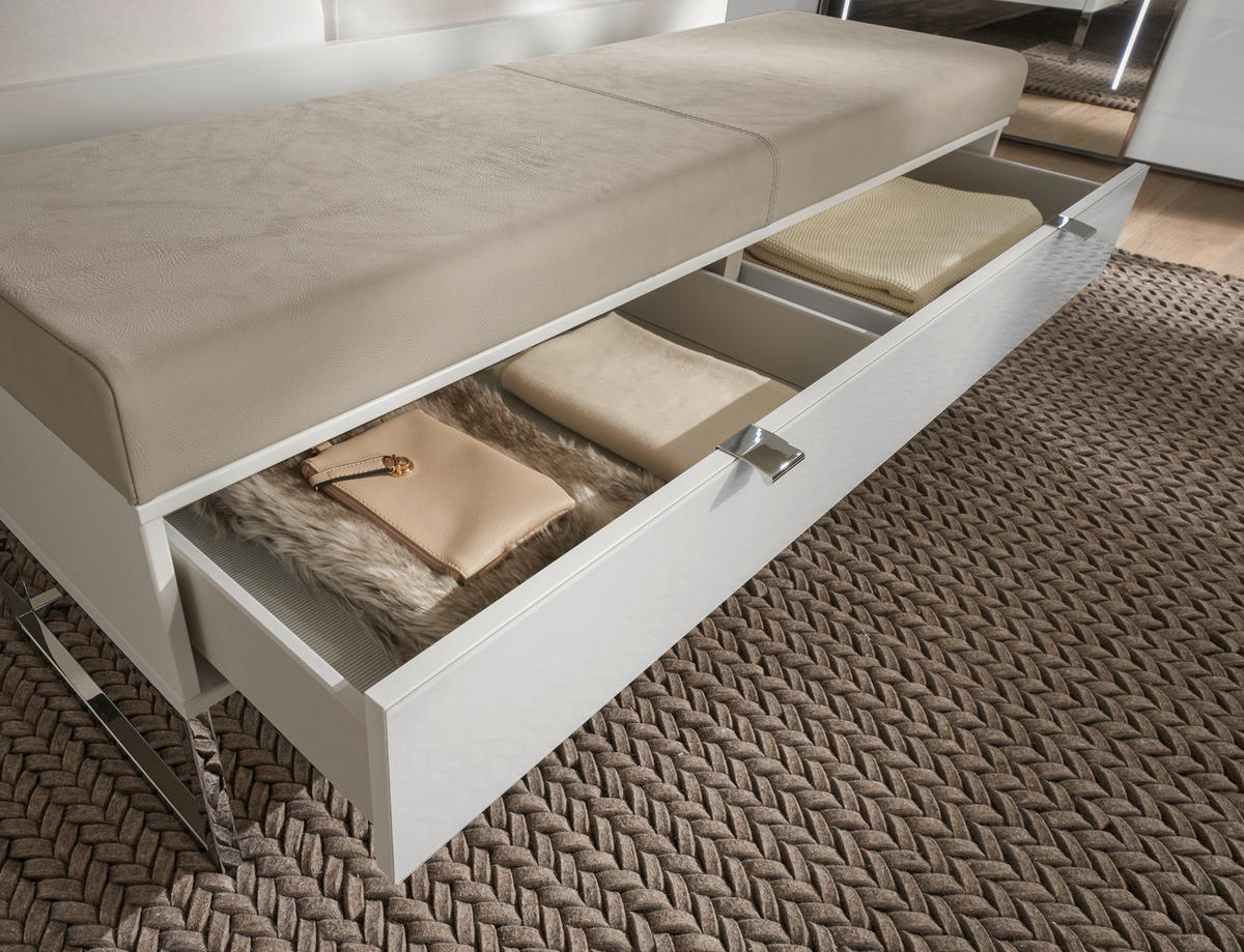BETTBANK Lederlook Grau, Weiß  - Chromfarben/Weiß, Design, Glas/Textil (141/50/43cm) - Dieter Knoll