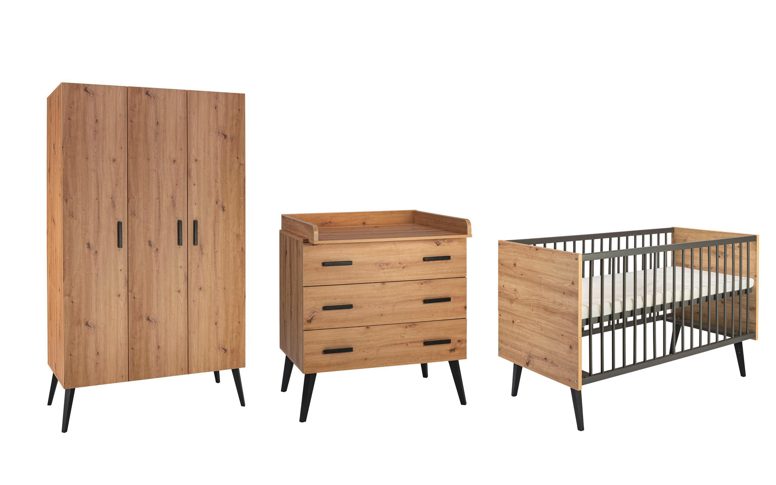BABYZIMMER MORRIS OAK  - Anthrazit/Eiche Artisan, Basics, Holz/Holzwerkstoff - Schardt