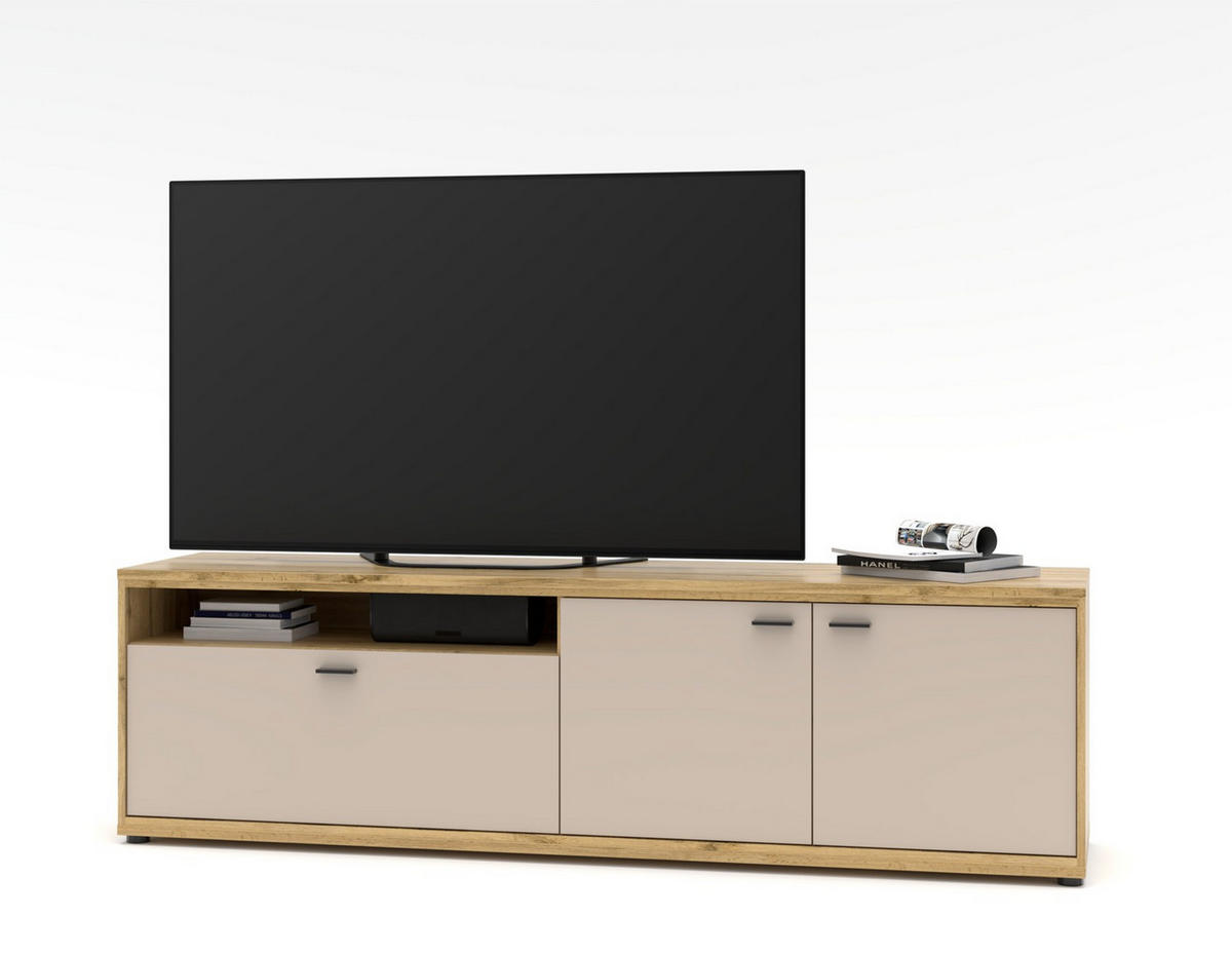 WOHNWAND  in Eichefarben, Kaschmir 310/205/49 cm  - Kaschmir/Eichefarben, Design, Glas/Holzwerkstoff (310/205/49cm) - Livetastic