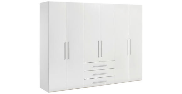 DREHTÜRENSCHRANK  in Weiß, Weiß Hochglanz  - Weiß Hochglanz/Alufarben, KONVENTIONELL, Holzwerkstoff/Metall (292,8/218,6/59,6cm) - Xora