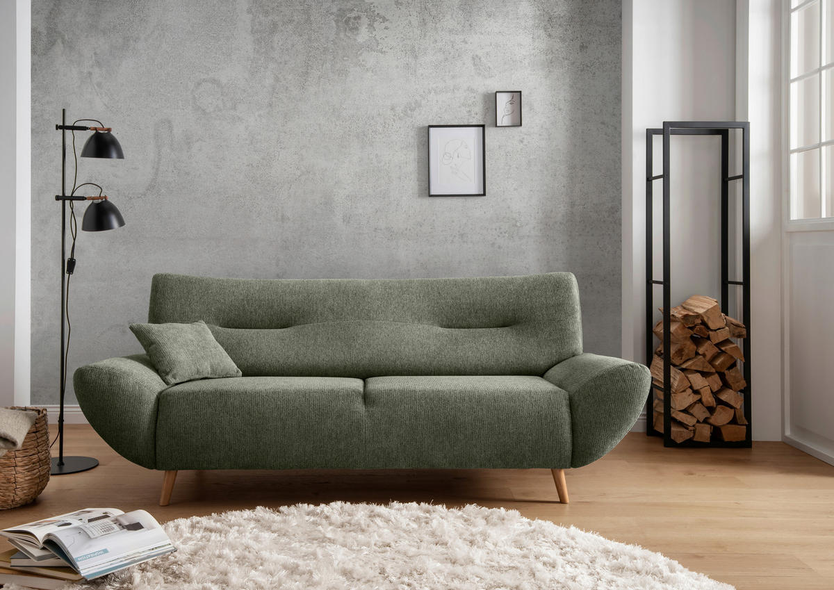 3-SITZER-SOFA in Chenille Dunkelgrün  - Wildeiche/Dunkelgrün, Modern, Holz/Textil (205/81/90cm) - MID.YOU