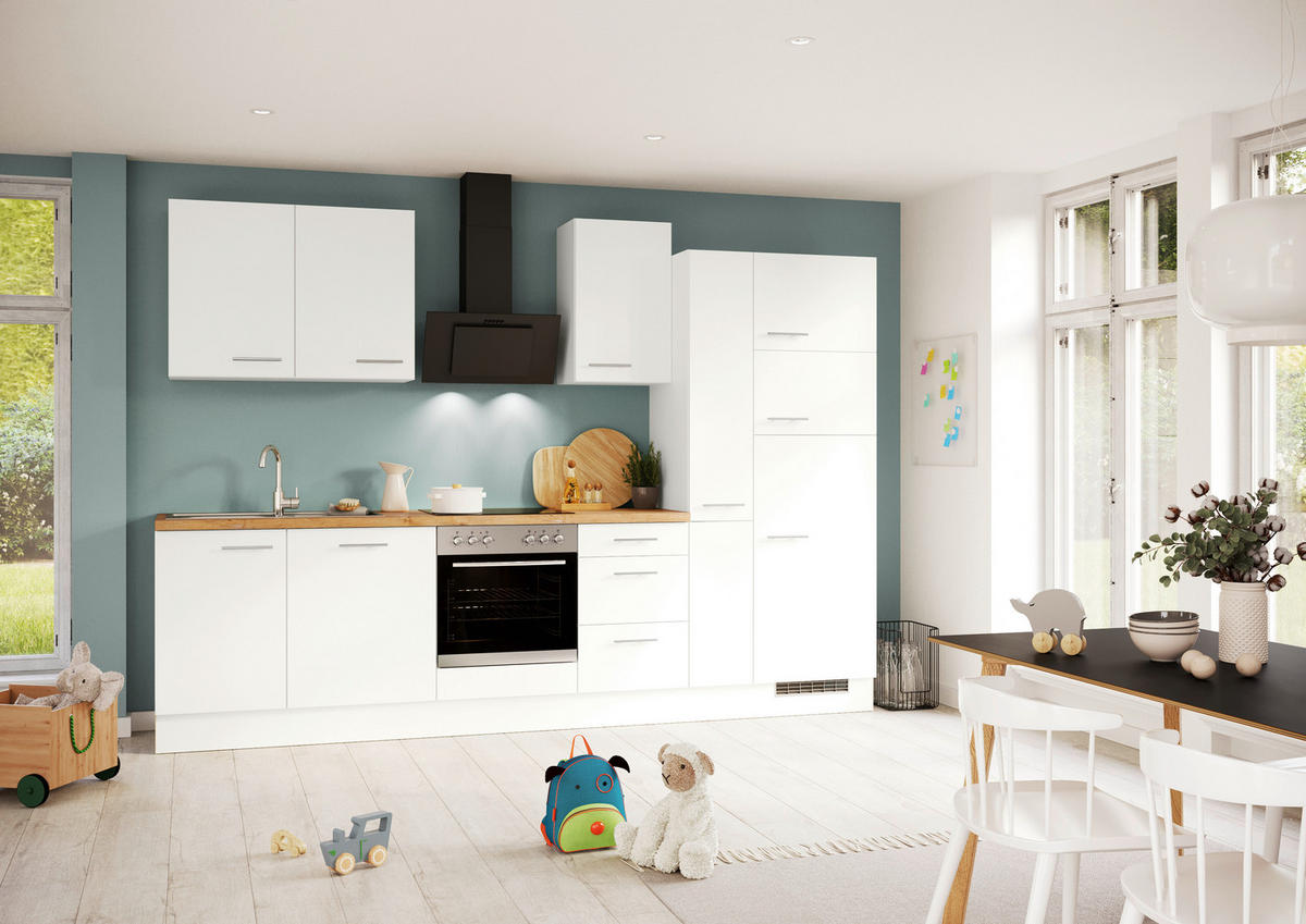 KÜCHENLEERBLOCK 310 cm   in Weiß  - Edelstahlfarben/Eichefarben, Design, Holzwerkstoff/Metall (310cm) - Impuls