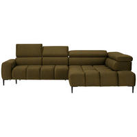 ECKSOFA in Samt, Webstoff Olivgrün  - Schwarz/Olivgrün, Design, Textil/Metall (300/216cm) - Welnova