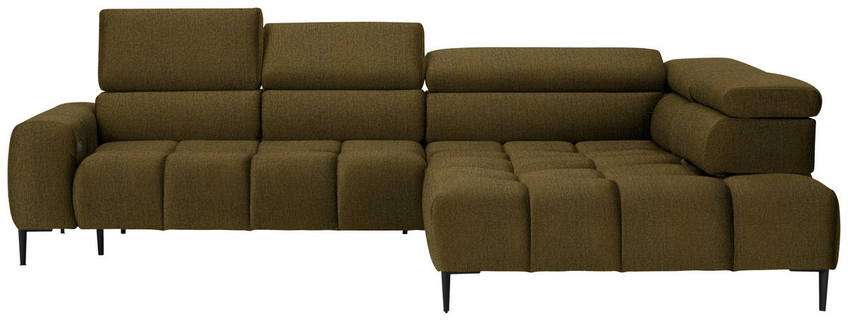 ECKSOFA in Samt, Webstoff Olivgrün  - Schwarz/Olivgrün, Design, Textil/Metall (300/216cm) - Welnova