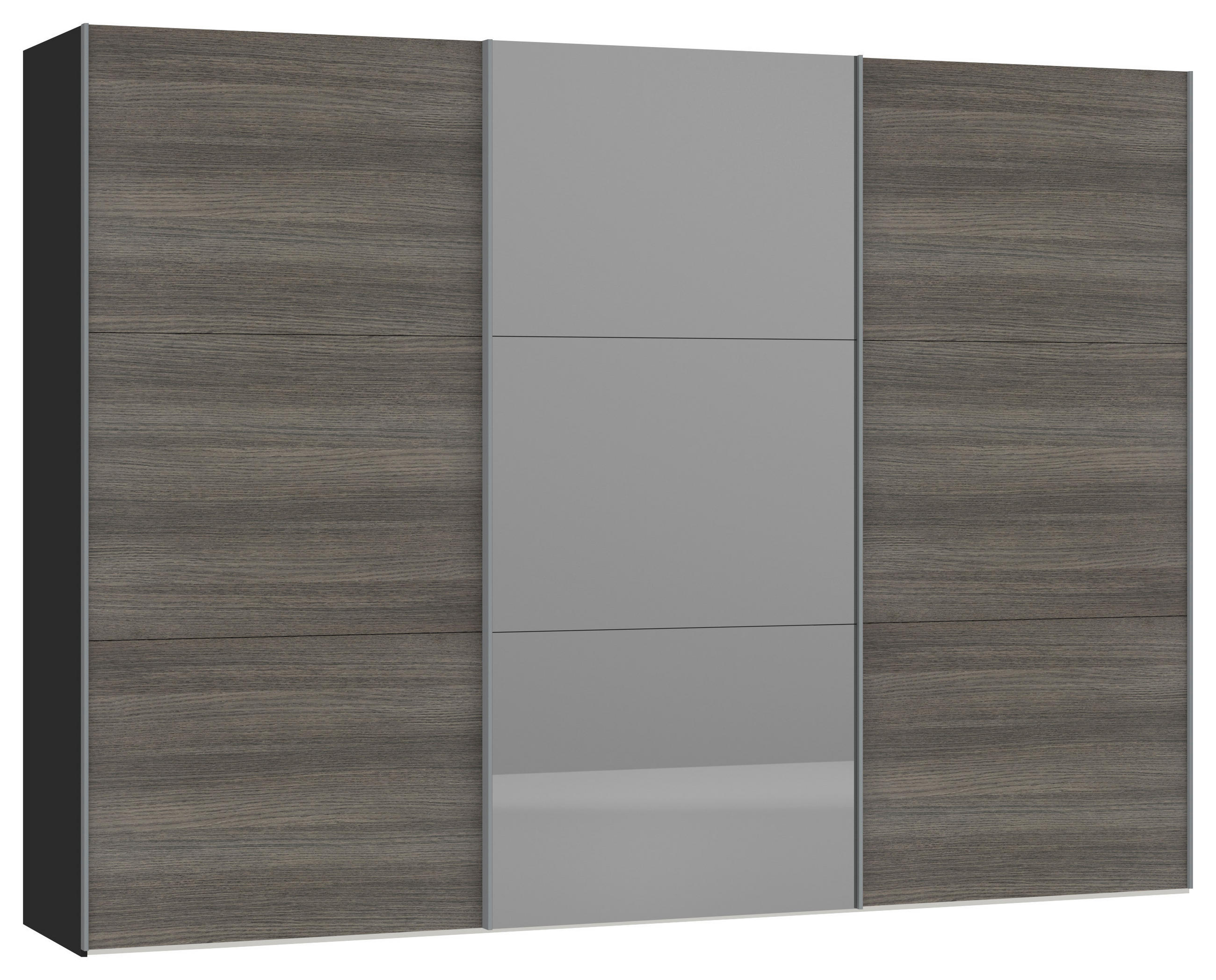 SCHWEBETÜRENSCHRANK  in Schwarz, Dunkelgrau  - Dunkelgrau/Silberfarben, Design, Glas/Holzwerkstoff (303/220/65cm) - Jutzler