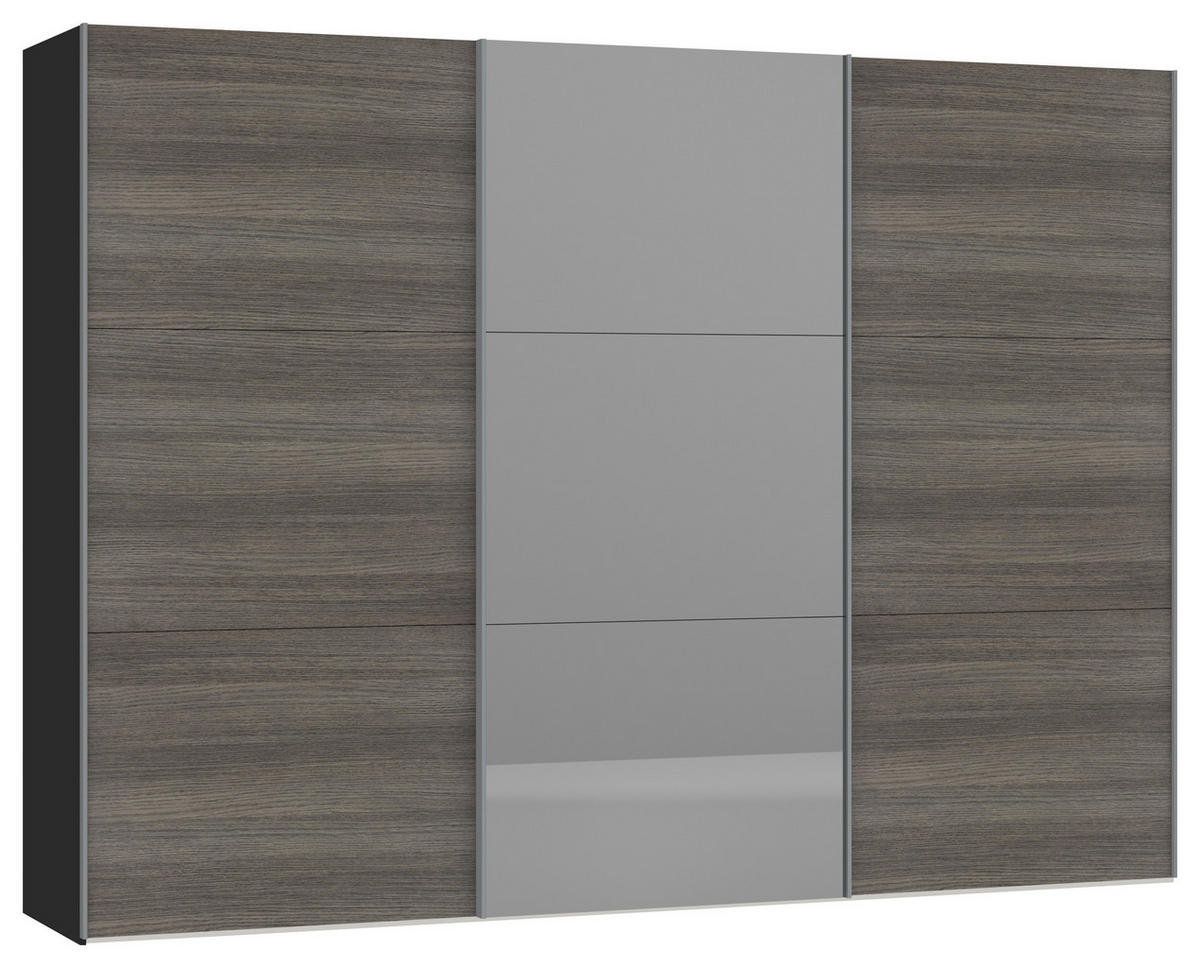 SCHWEBETÜRENSCHRANK SLIDELINE - Dunkelgrau/Silberfarben, Design, Glas/Holzwerkstoff (303/220/65cm) - Jutzler