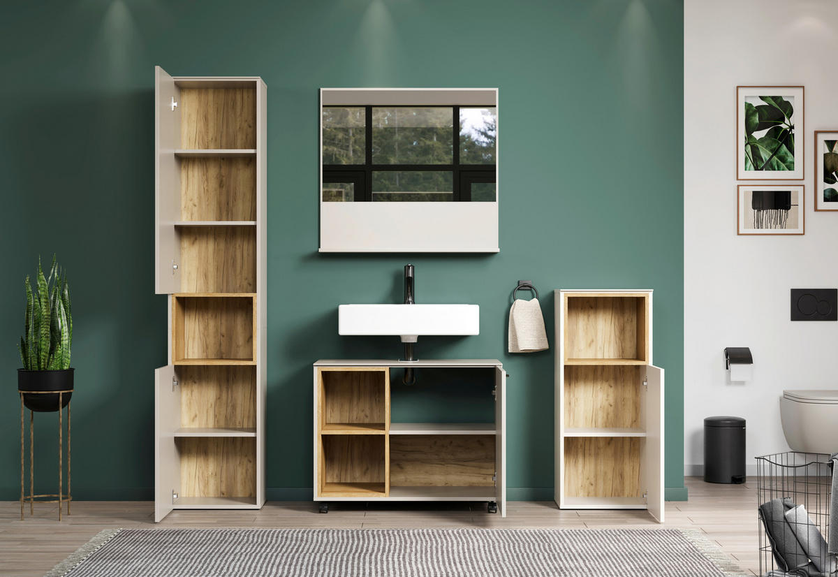 BADEZIMMER 4-teilig  in 180 cm  - Kaschmir/Schwarz, Trend, Holzwerkstoff/Kunststoff (180cm) - MID.YOU