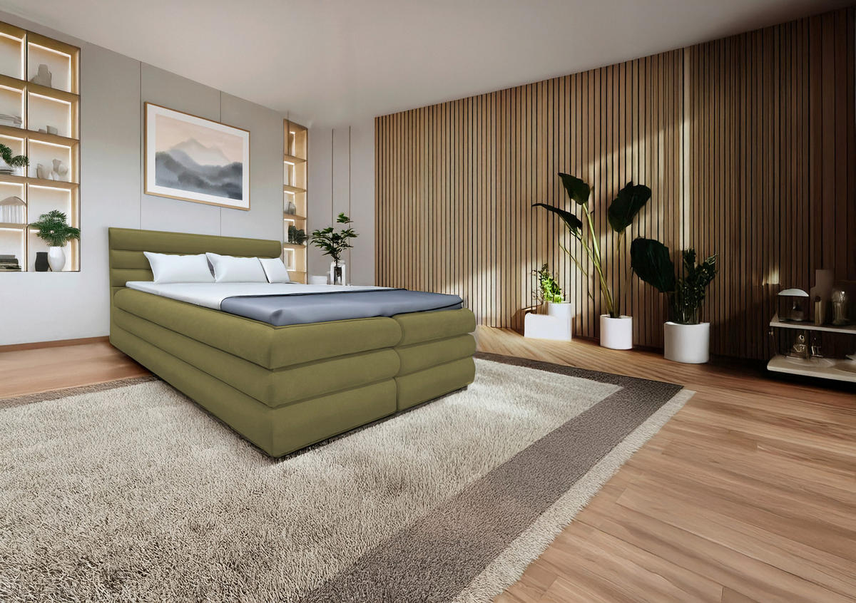BOXBETT 180/200 cm  in Olivgrün  - Olivgrün, MODERN, Textil (180/200cm) - Livetastic