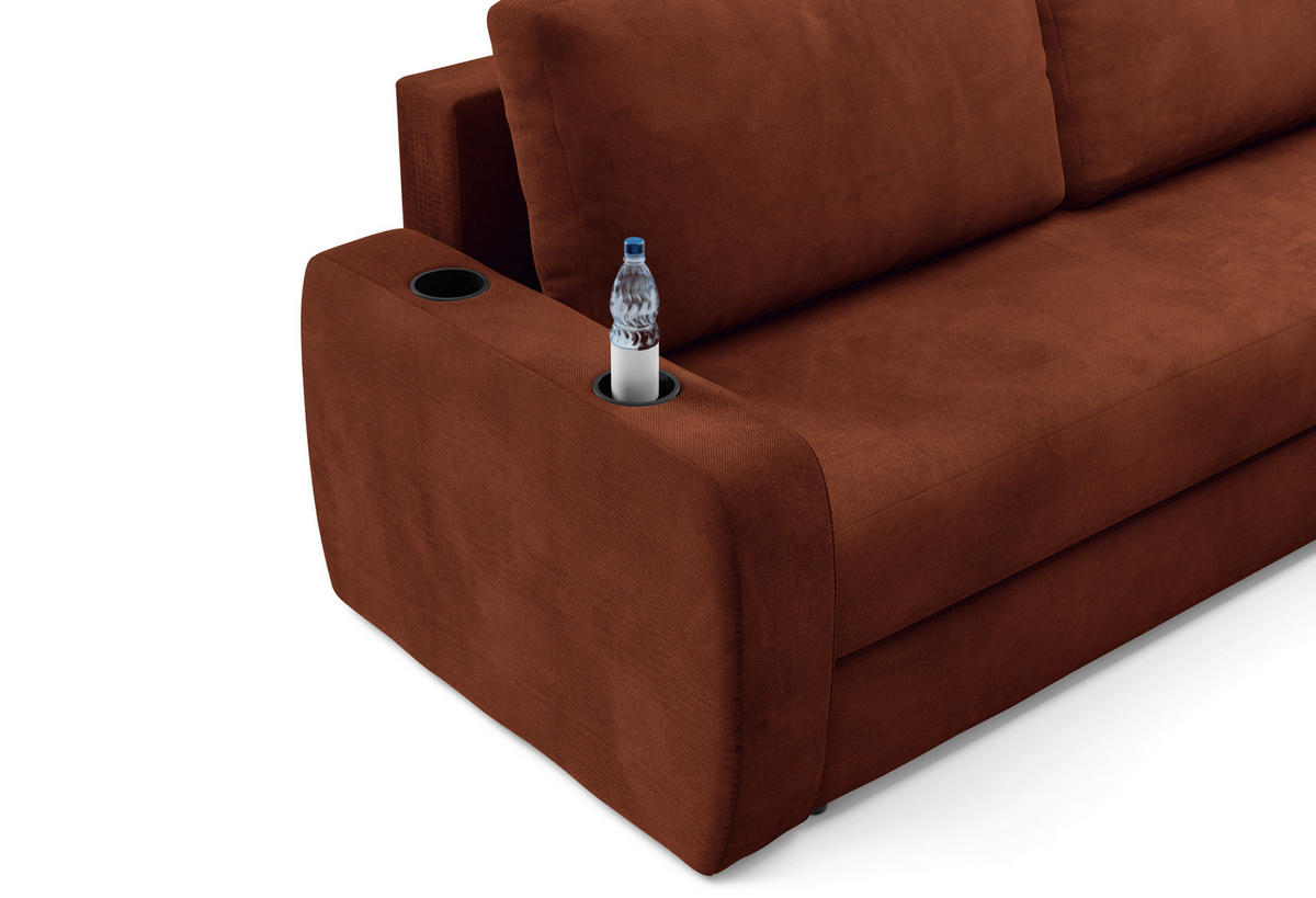 SCHLAFSOFA INES in Plüsch Rostfarben  - Rostfarben/Schwarz, Design, Kunststoff/Textil (258/98/95cm) - Livetastic