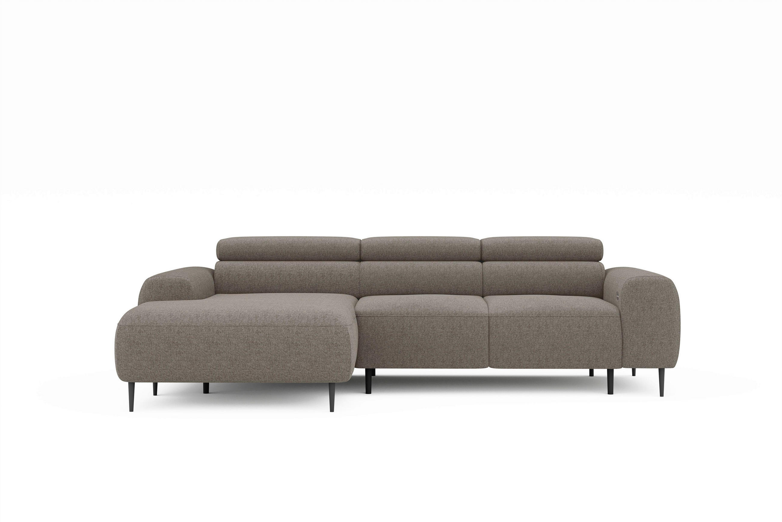 ECKSOFA Hellbraun Struktur Rücken echt, Kopfteilverstellung, Sitztiefenverstellung  - Hellbraun/Schwarz, MODERN, Textil/Metall (179/274cm) - Welnova