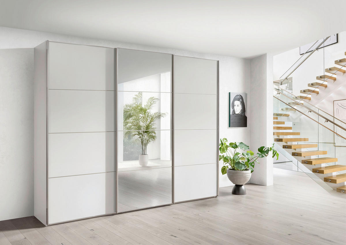 SCHWEBETÜRENSCHRANK 225/217/67 cm,  in Weiß, 3 Tür(en)  - Chromfarben/Weiß, MODERN, Glas/Holzwerkstoff (225/217/67cm) - Chameo