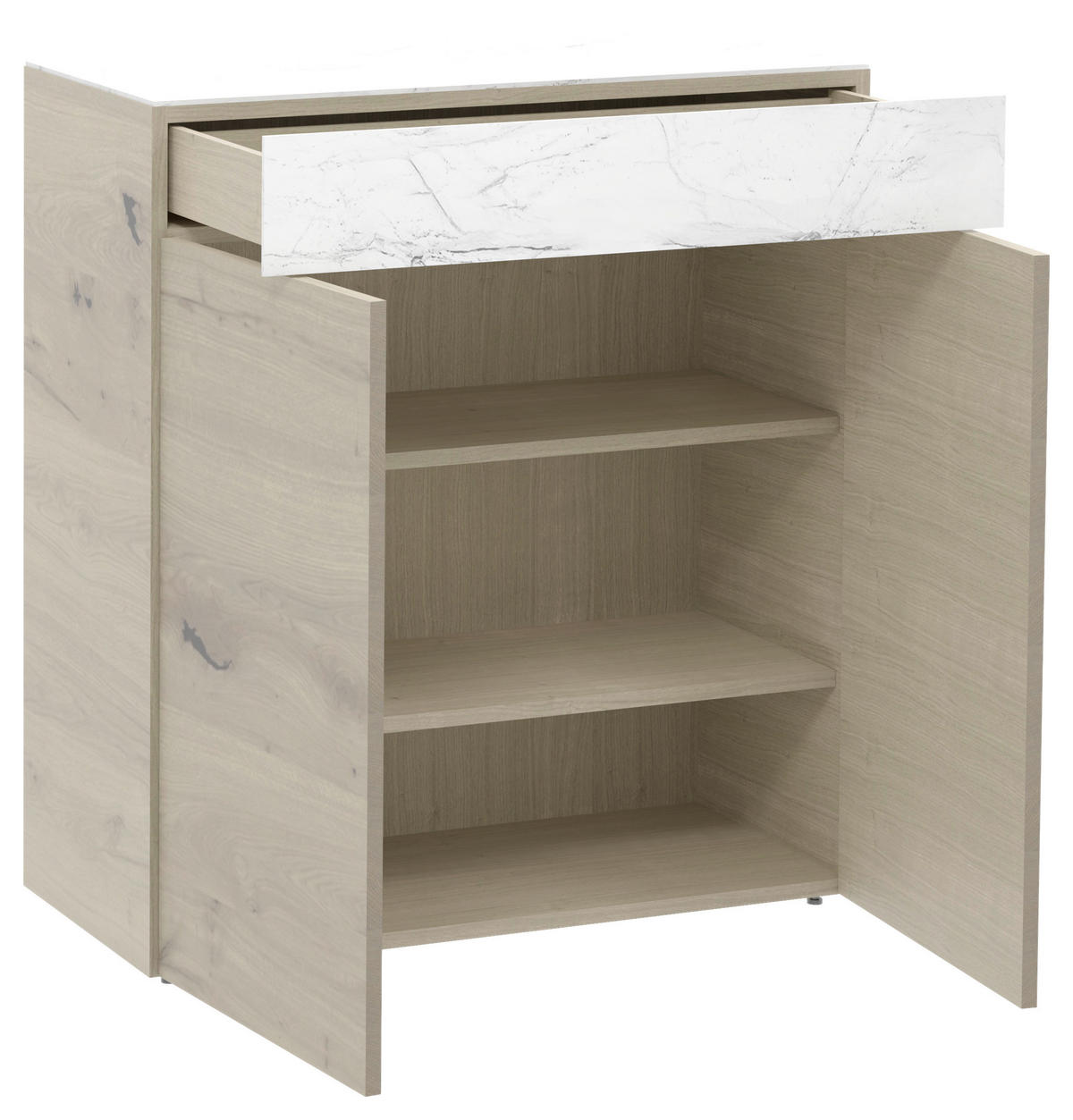 SCHUHSCHRANK Eiche furniert, massiv Weiß, Eichefarben  - Eichefarben/Weiß, Natur, Glas/Holz (96/106/42,6cm) - Voglauer