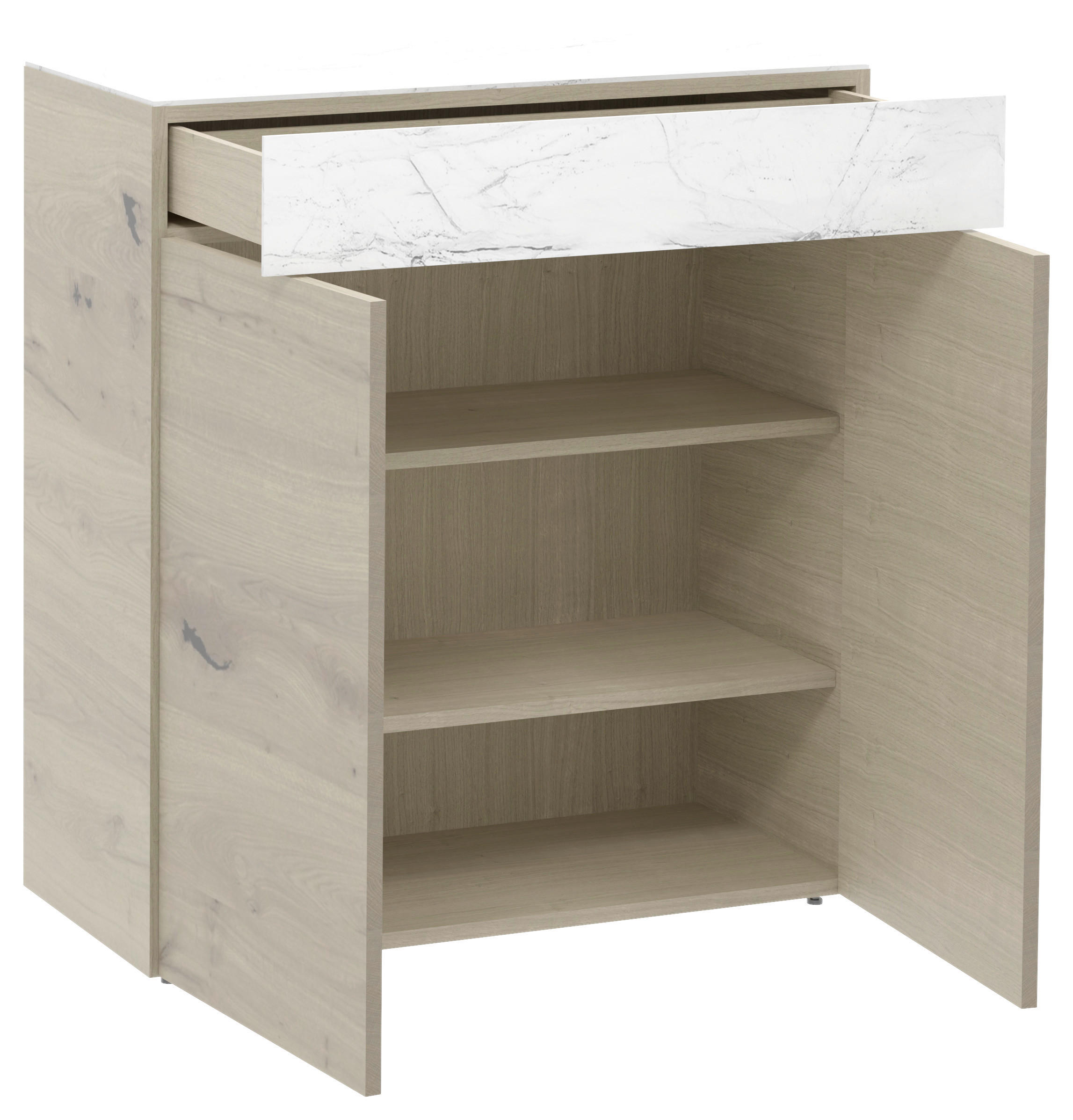 Thumbnail - Voglauer Schuhschrank, Weiß, Eiche, Holz, Eiche, furniert, massiv, 2 Fächer, 1 Schubladen, 96x106x42.6 cm, Goldenes M, M...
