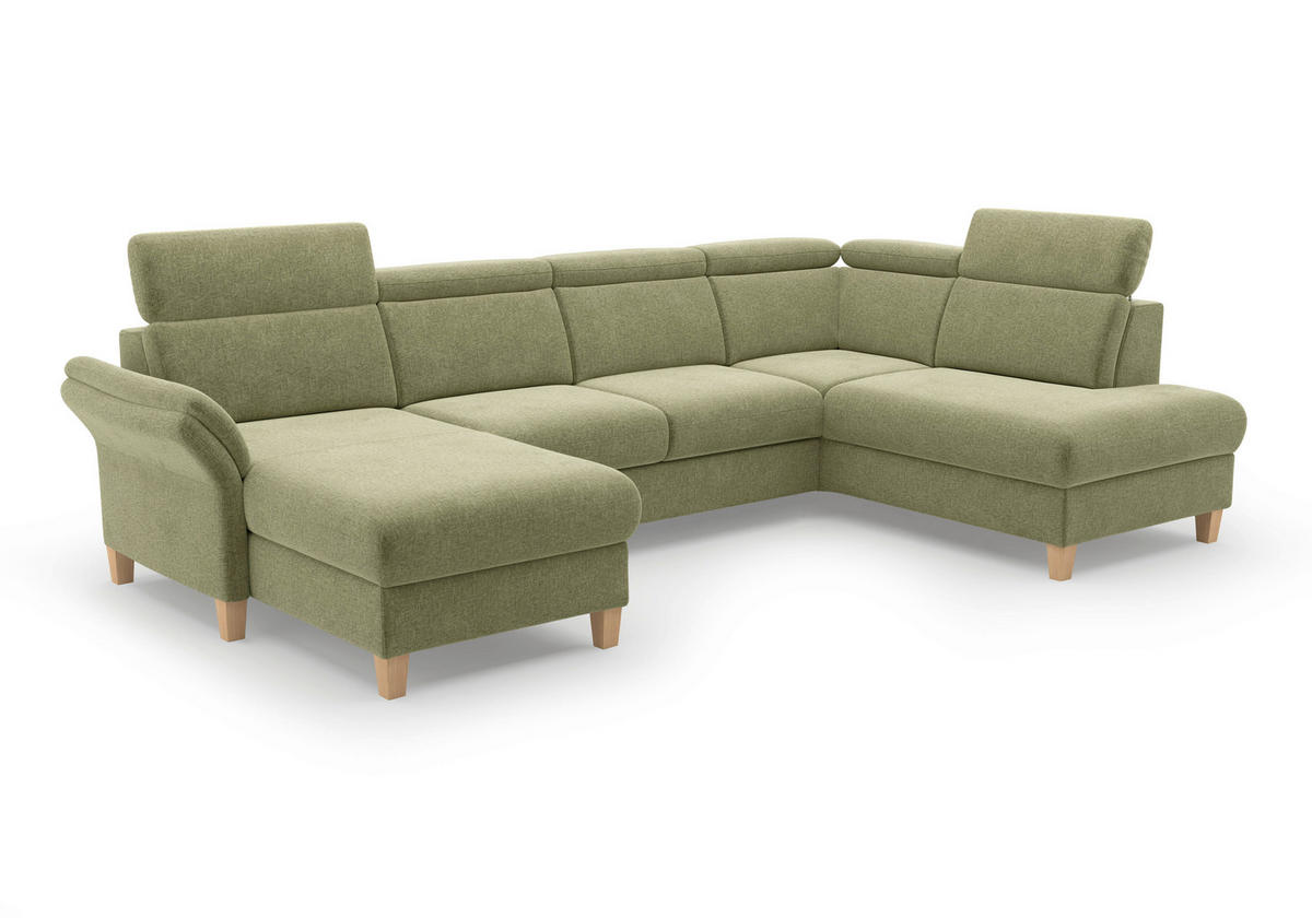 WOHNLANDSCHAFT GLENDALE E Hellgrün Flachgewebe  - Eichefarben/Hellgrün, KONVENTIONELL, Holz/Textil (166/321/193cm) - Sit & More